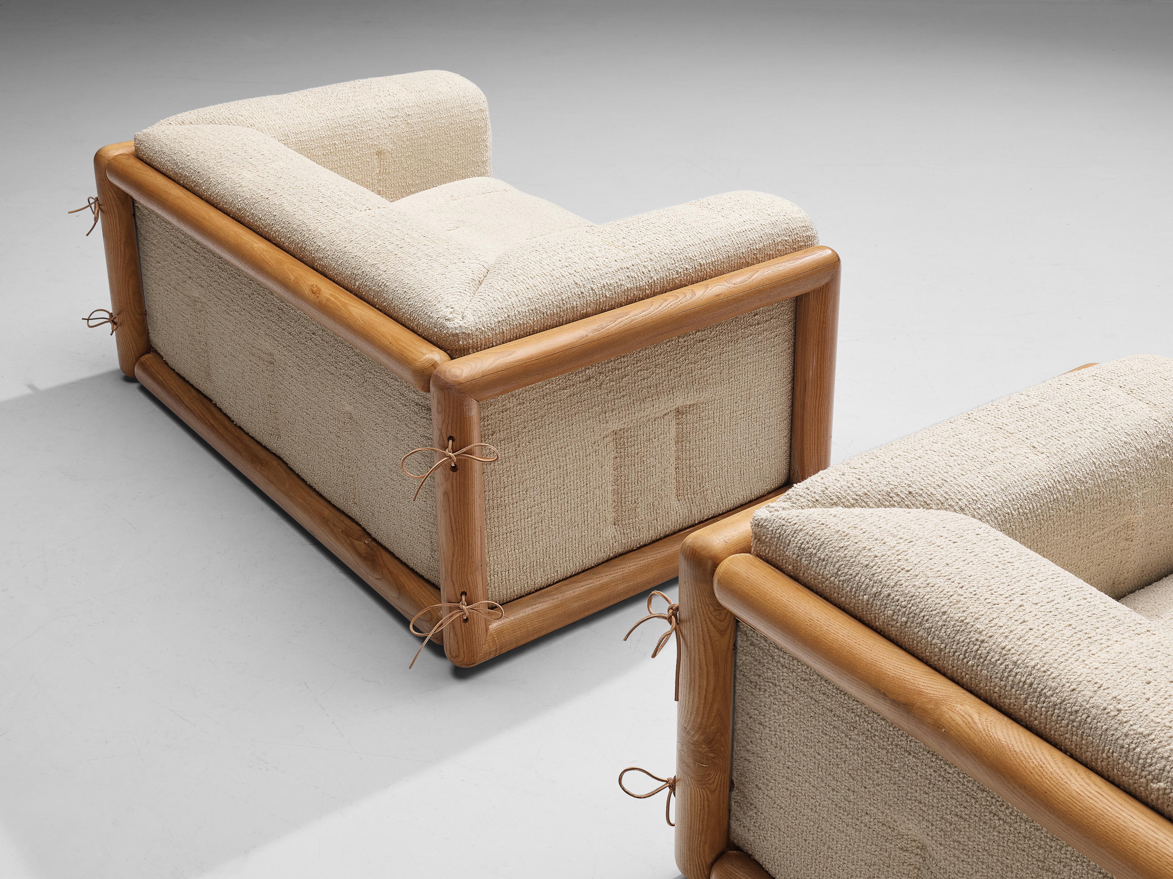 Mid-Century Modern Carlo Scarpa Pair of 'Cornaro' Lounge Chairs in Ash and Off-White Upholstery