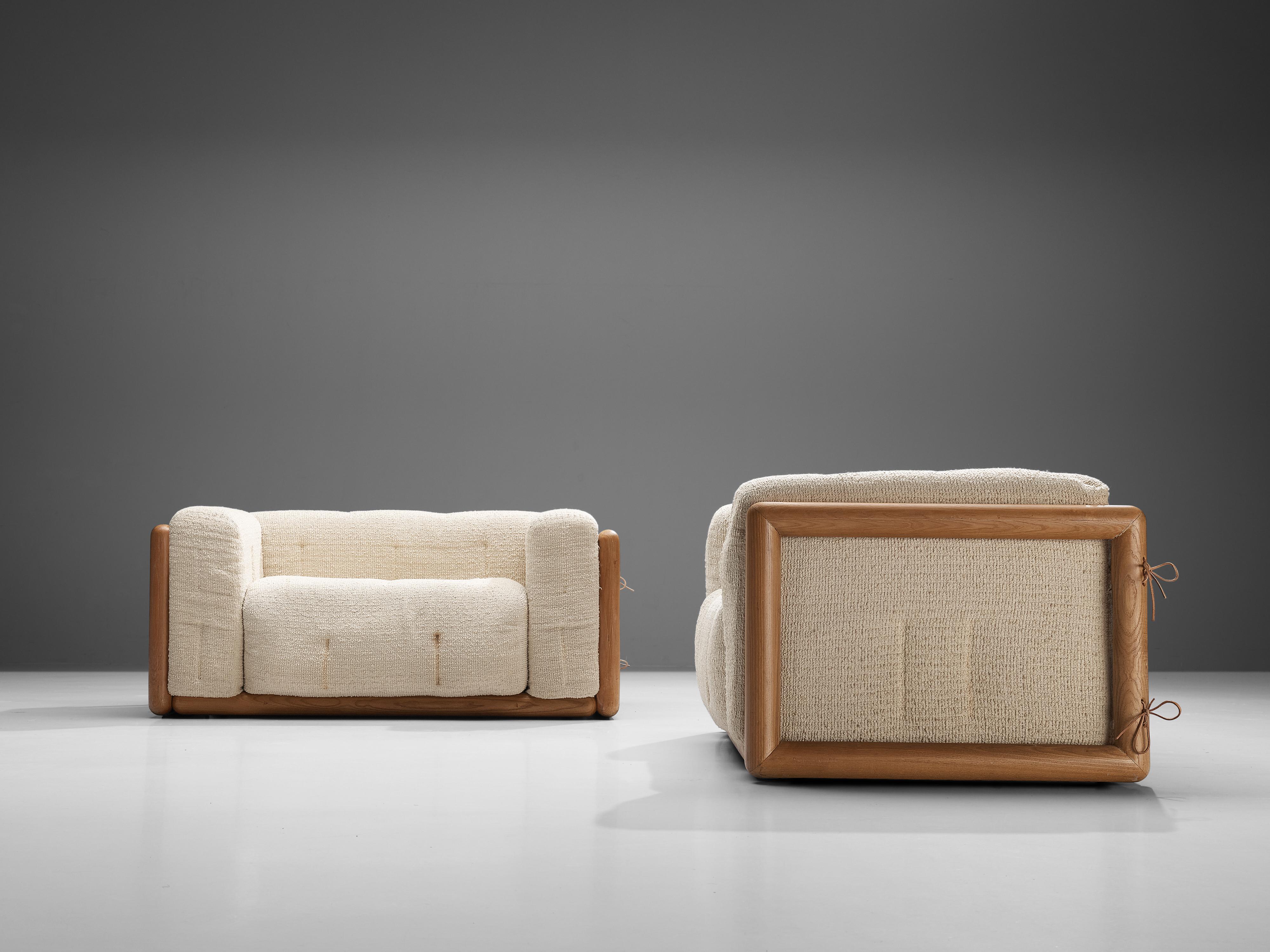 Italian Carlo Scarpa Pair of 'Cornaro' Lounge Chairs in Ash and Off-White Upholstery