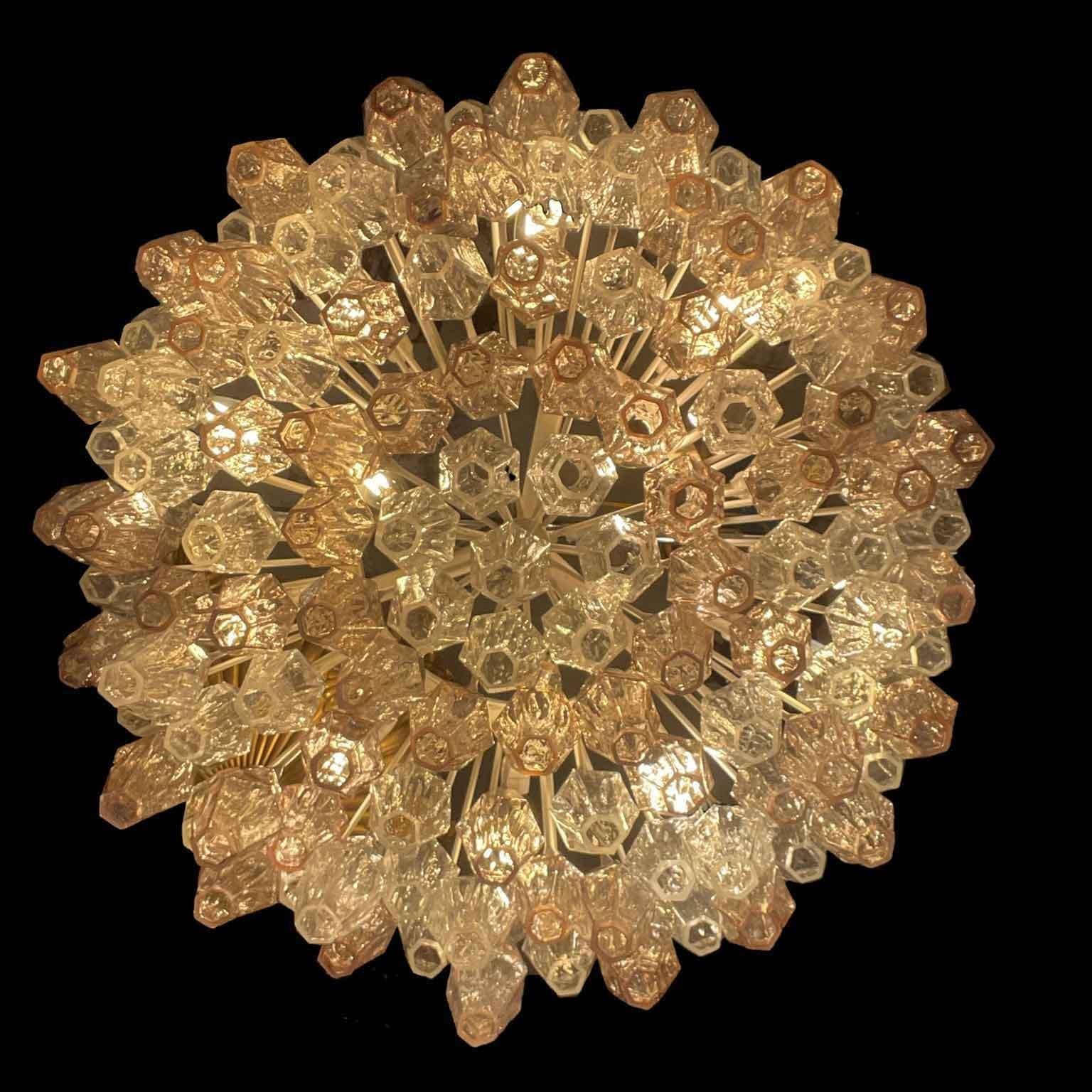 20th Century Carlo Scarpa Per Venini Poliedri Lampadario in Vetro di Murano 13 Luci 1960