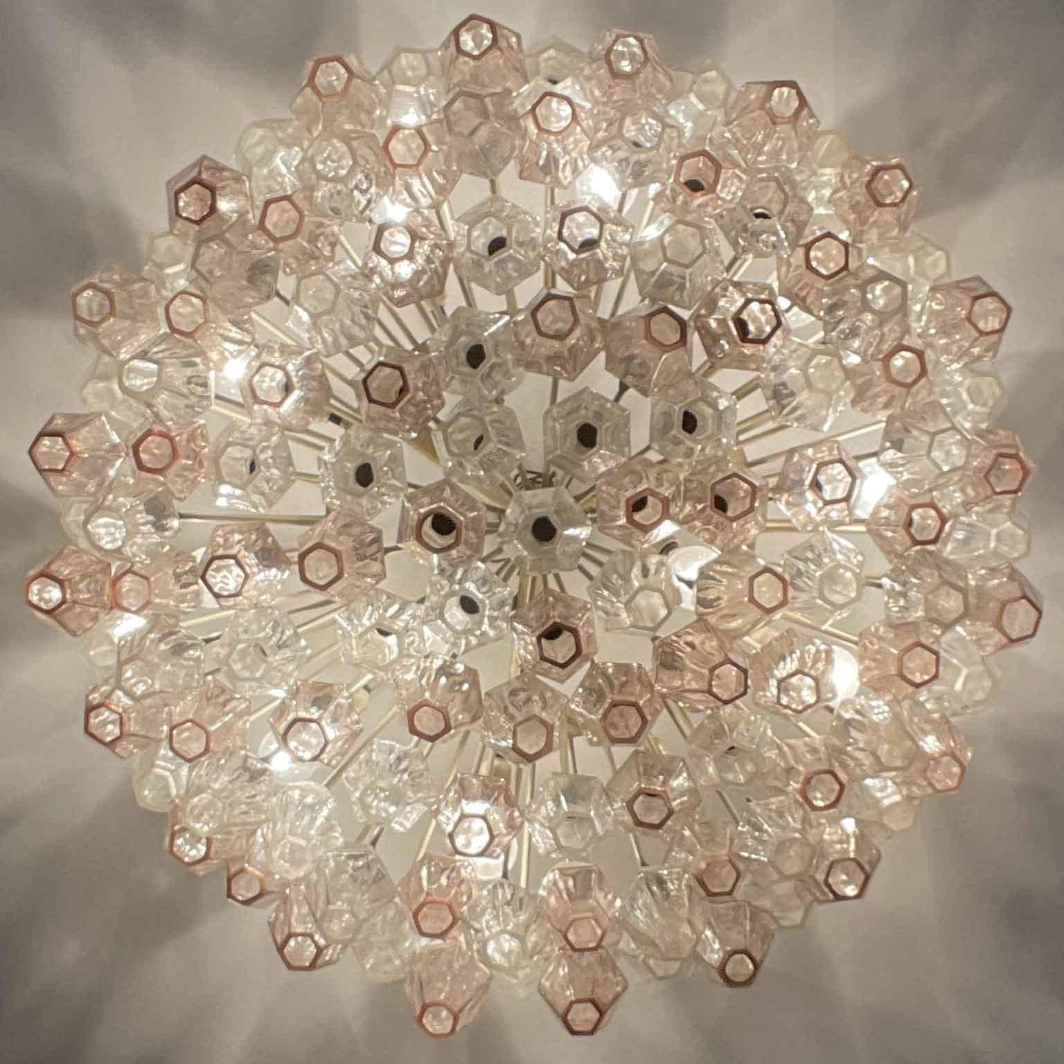 Metallo Carlo Scarpa Per Venini Poliedri Lampadario in Vetro di Murano 13 Luci 1960