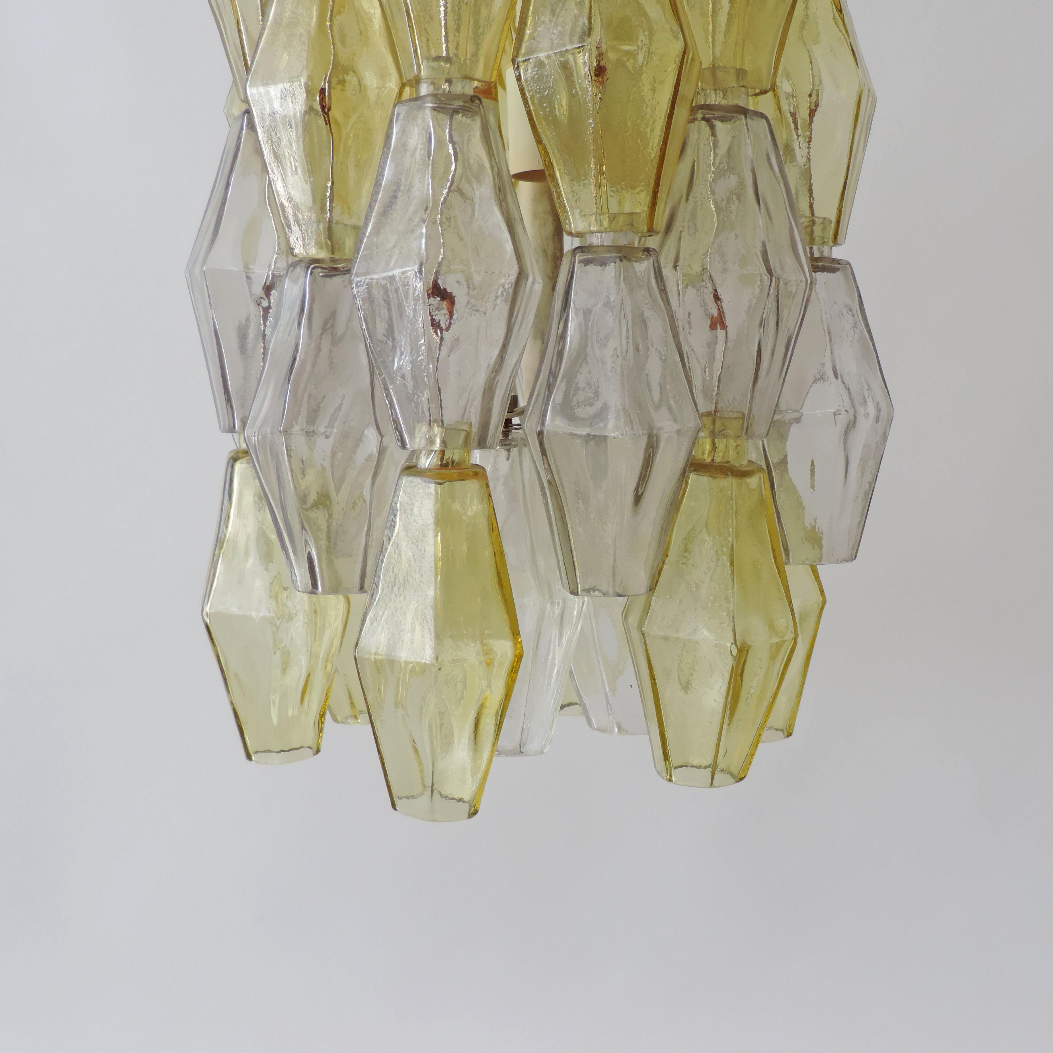 Carlo Scarpa Murano Glass Poliedri ceiling lamp for Venini in yellow and Grey, Italy 1950s.