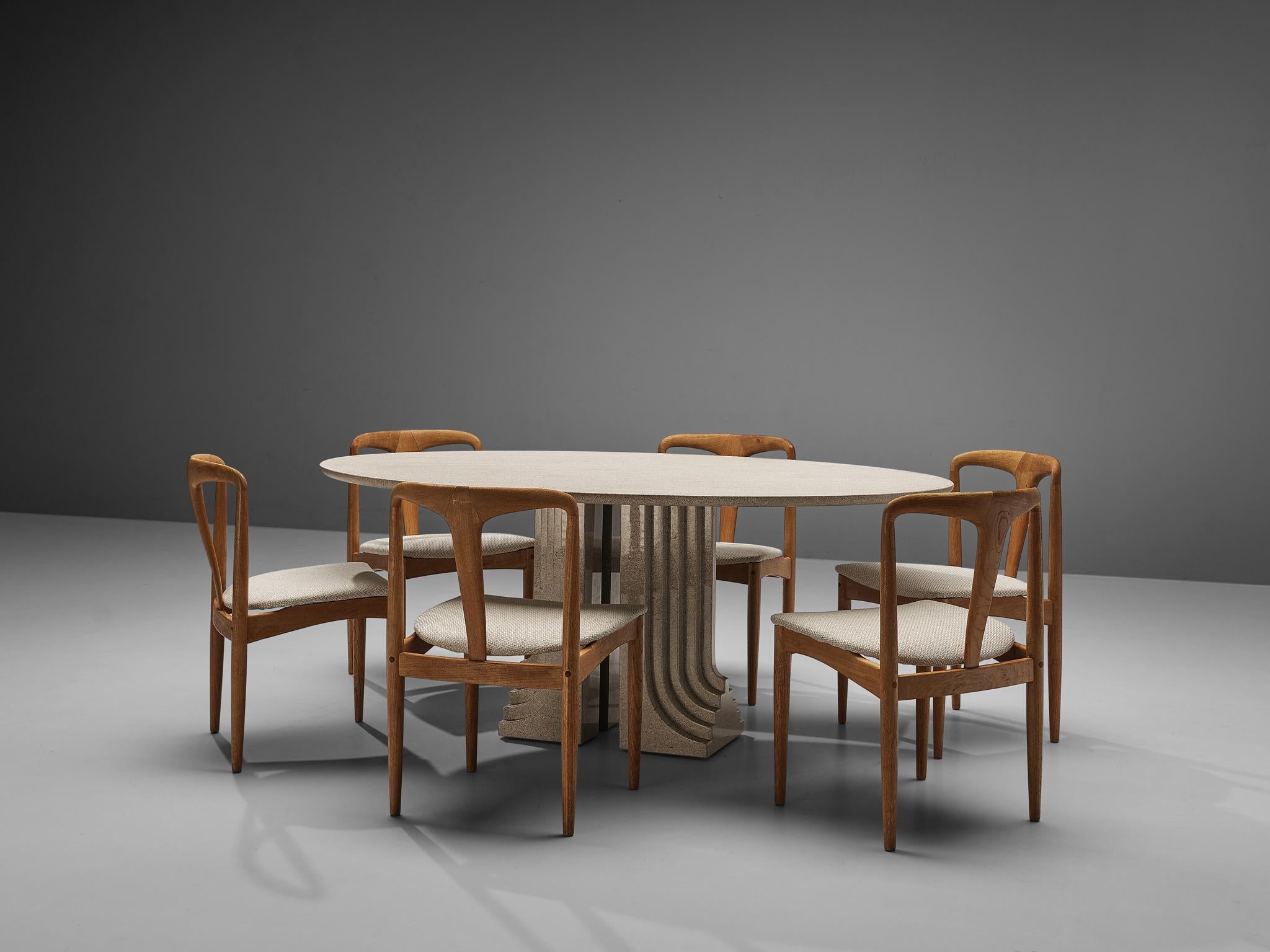 Italian Carlo Scarpa ‘Samo’ Dining Table in Granit and J. Andersen ‘Juliane’ Chairs