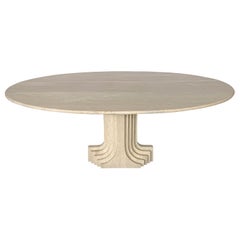 Carlo Scarpa "Samo" Oval Travertine Pedestal Dining Table