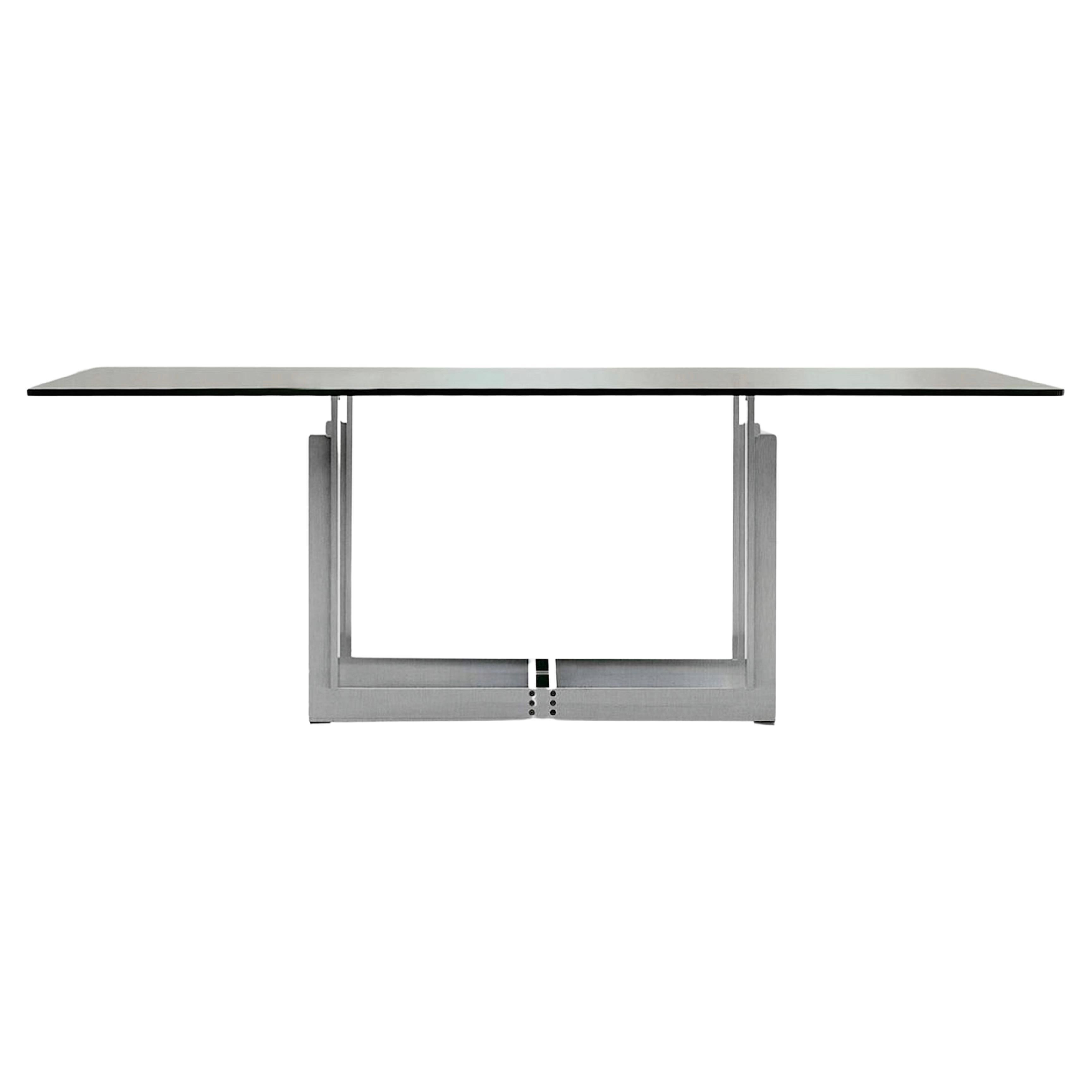 Carlo Scarpa Sarpi Table for Simon Gavina, Italy (First Edition)

An authentic icon of Italian design, the Sarpi table features a brushed stainless steel frame, held together by visible recessed screws; the thick glass top has rounded edges,