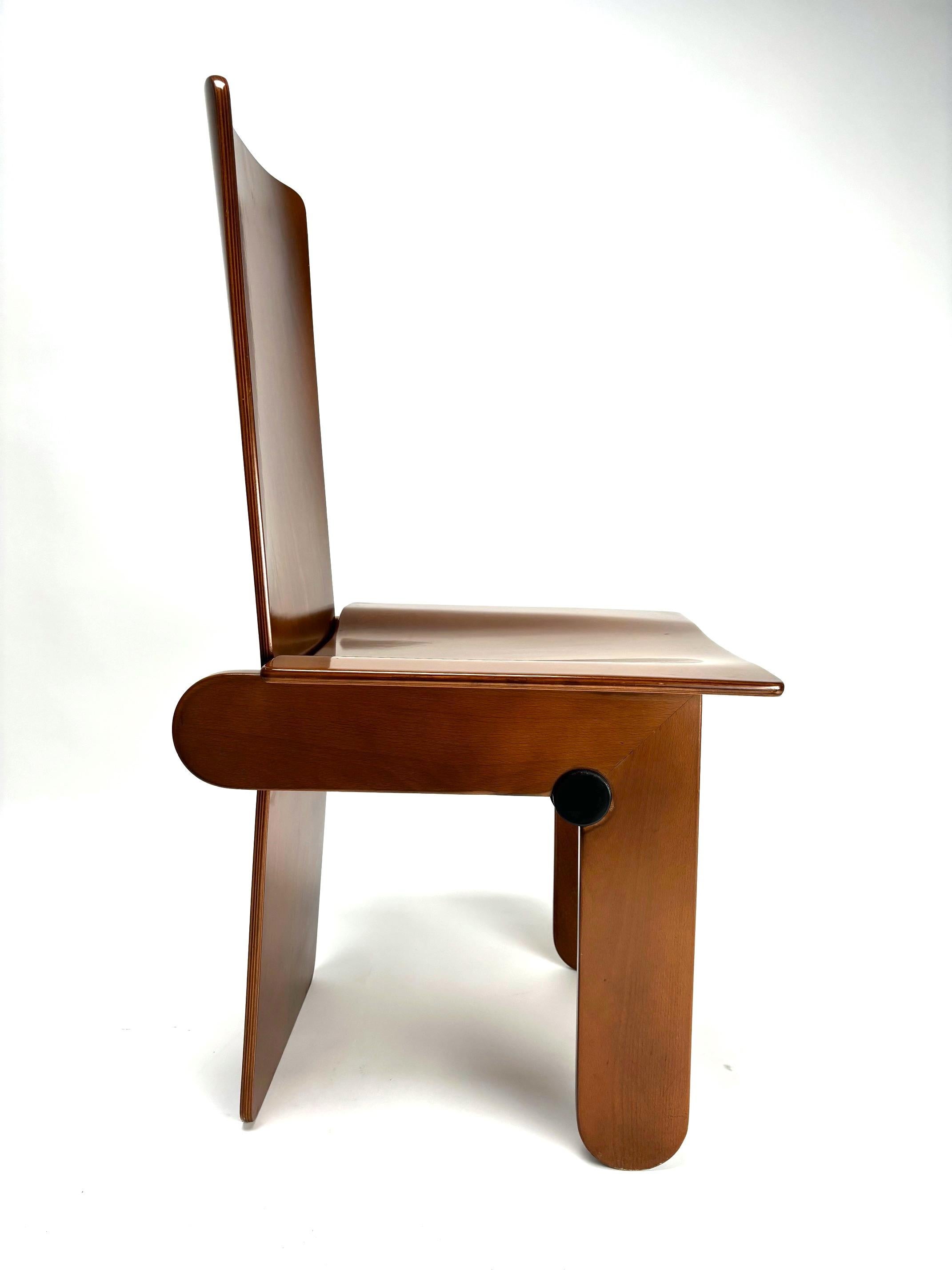 Post-Modern Carlo Scarpa, Set of 6 Wooden Chairs for Gavina, Italy 1970s For Sale