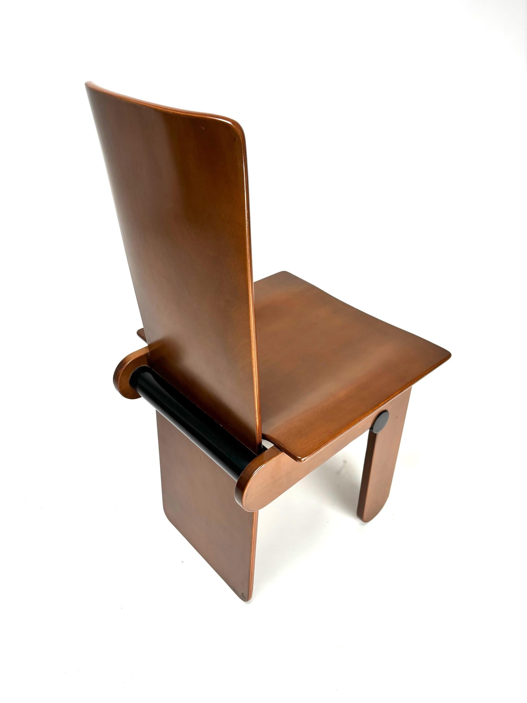 Late 20th Century Carlo Scarpa, Set of 6 Wooden Chairs for Gavina, Italy 1970s For Sale