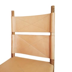 Carlo Scarpa Set of Four Italian Bernini Walnut Chairs with Natural Leather Seat