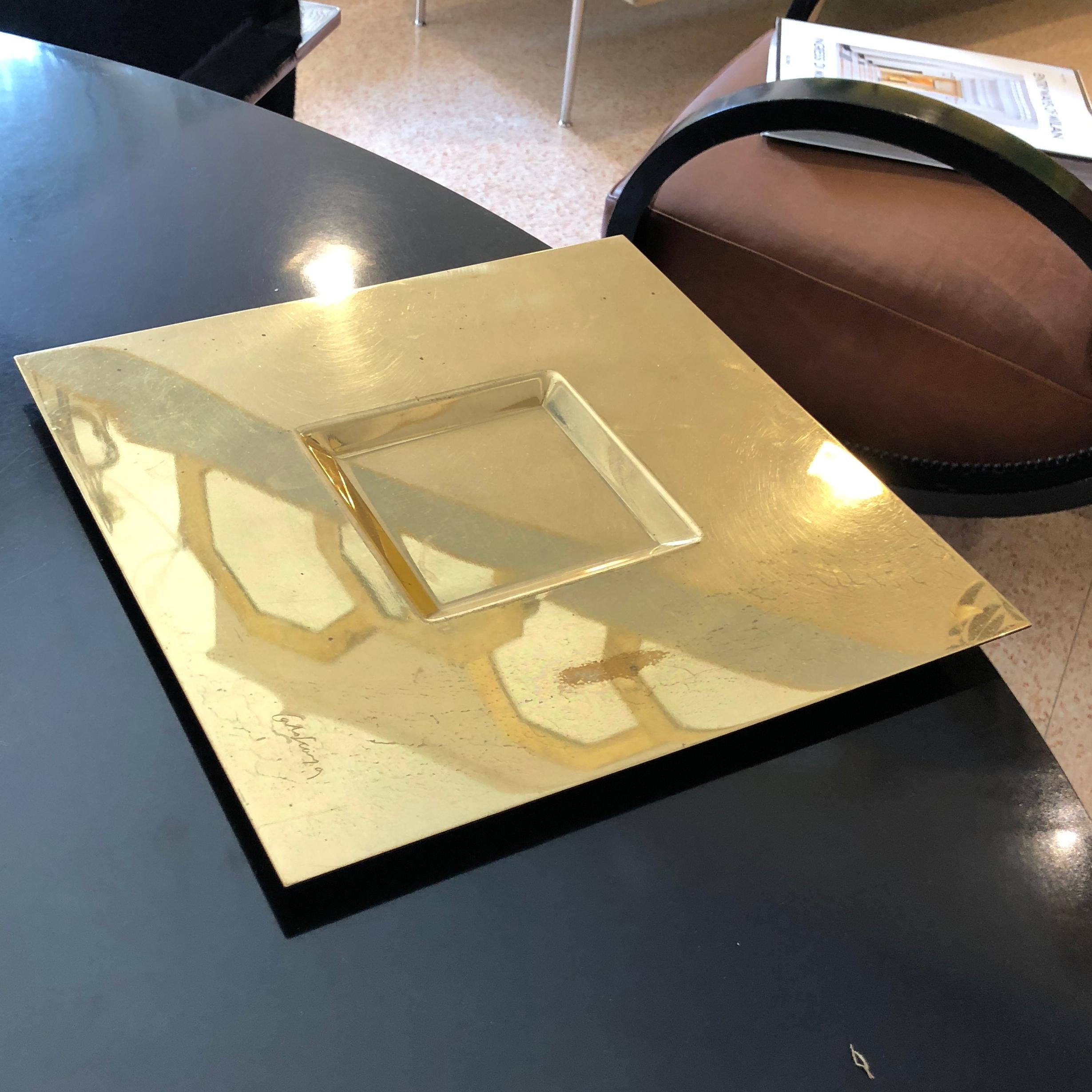 Carlo Scarpa Signed Golden Brass Squared Plate 1