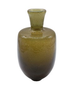 Carlo Scarpa Stil Pulegoso Olivgrüne Vase aus getauchtem Glas, Italien 1960er Jahre