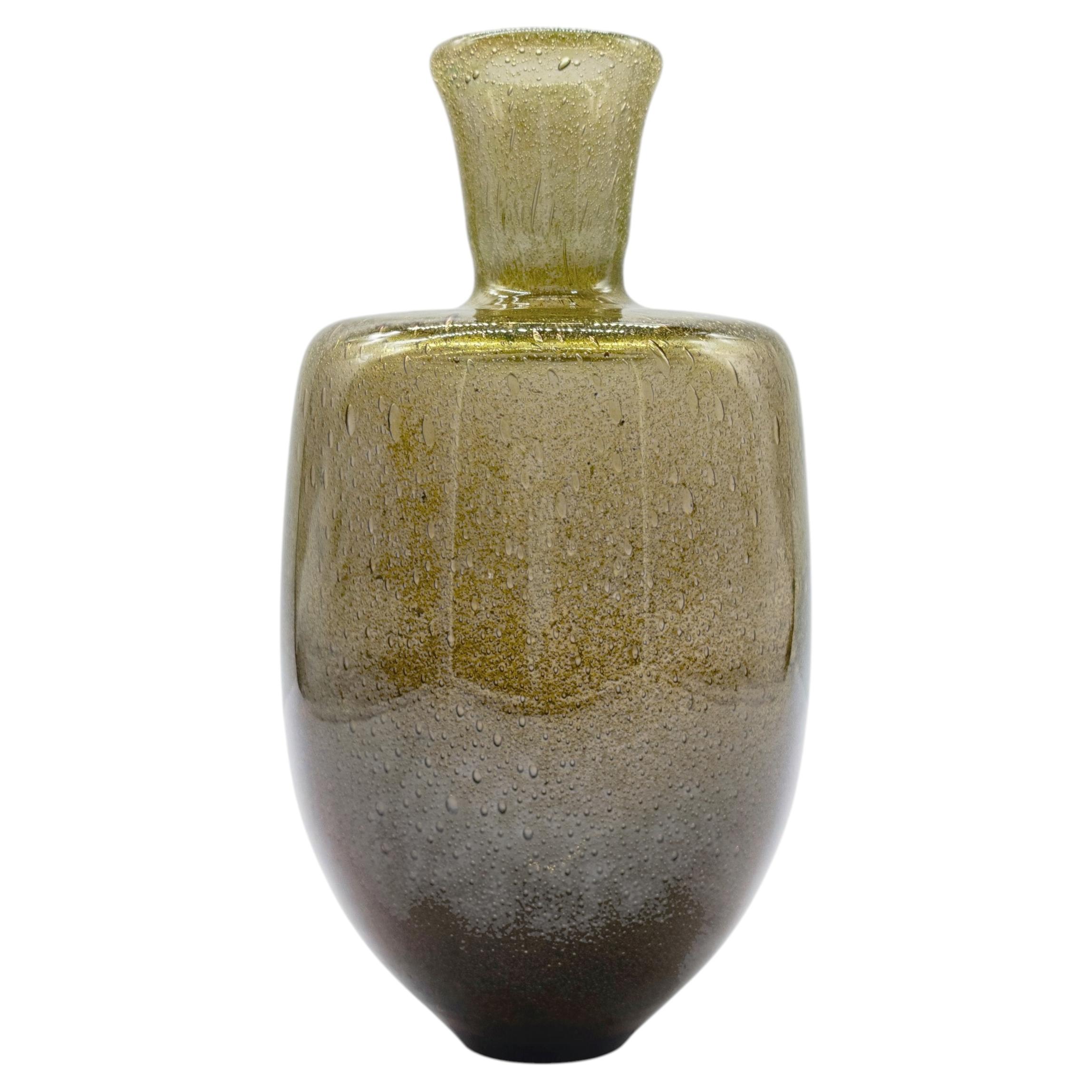 Carlo Scarpa Style Vaso in Vetro Sommerso Pulegoso Verde Oliva, Italia 1960s in vendita