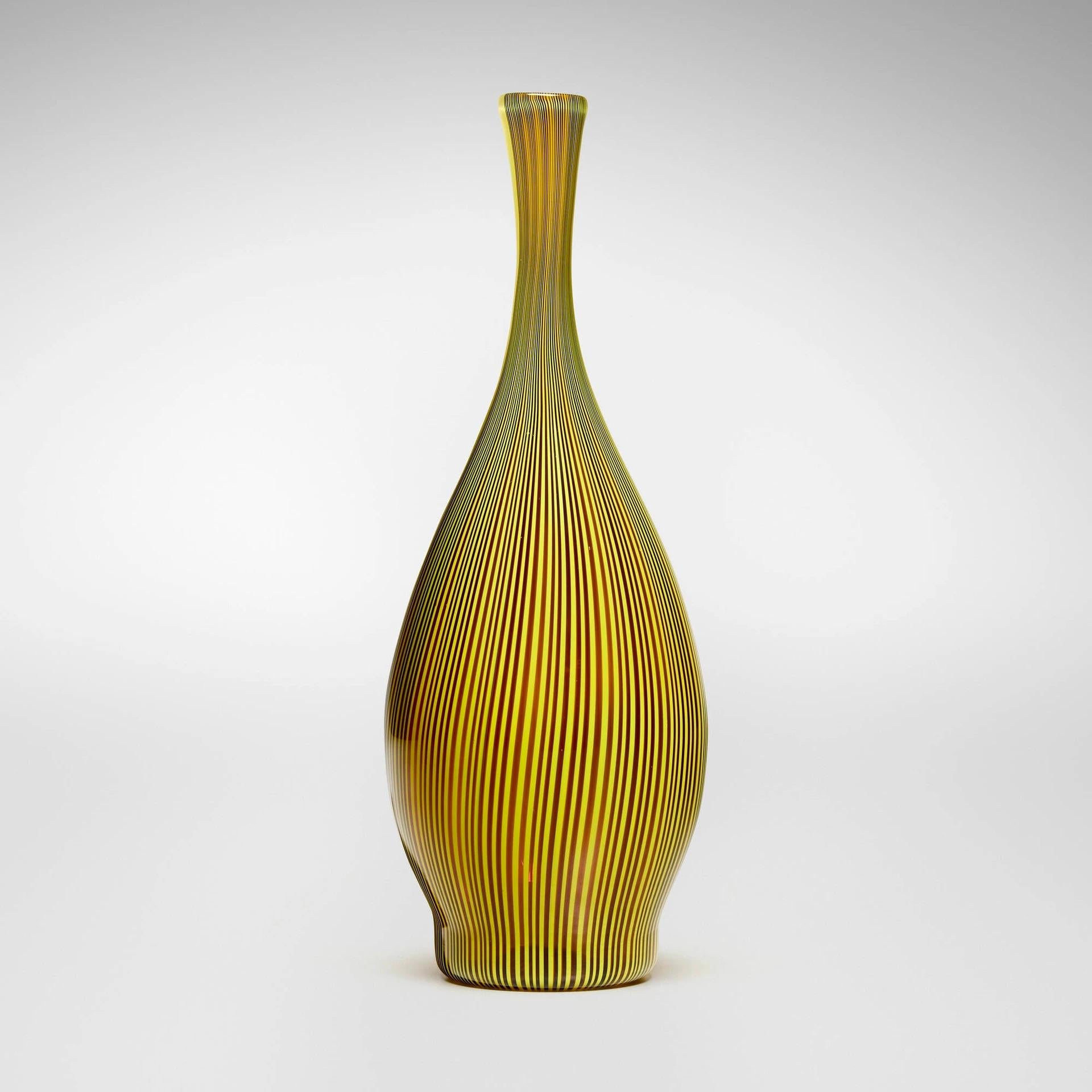 Mid-Century Modern Vase Carlo Scarpa Tessuto Venini Murano Jaune Noir Rayures Verre d'art vénitien en vente