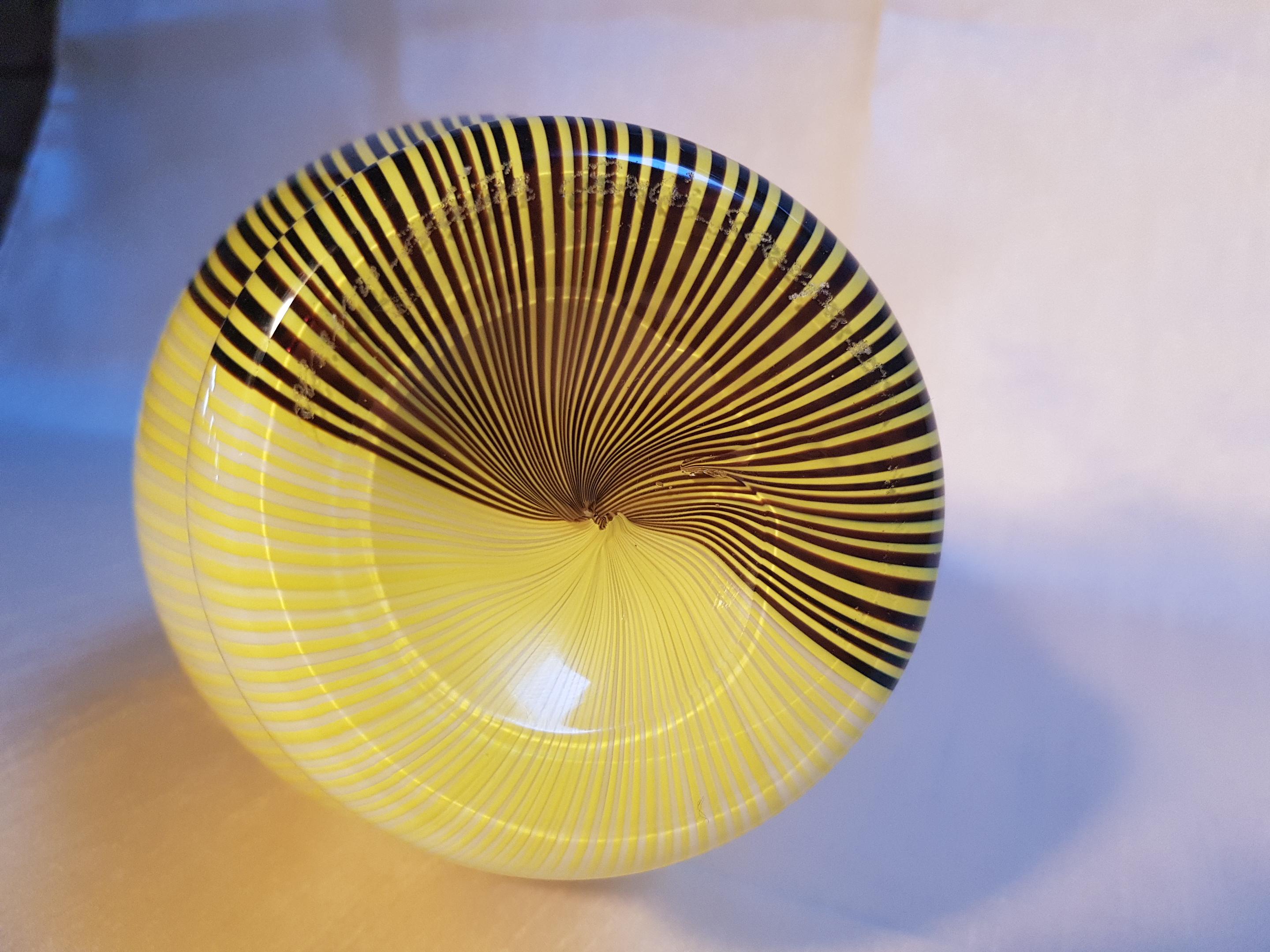 Vase Carlo Scarpa Tessuto Venini Murano Jaune Noir Rayures Verre d'art vénitien en vente 4