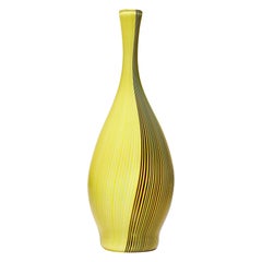 Carlo Scarpa Tessuto Vase Venini Murano Yellow Black Stripes Venetian Art Glass