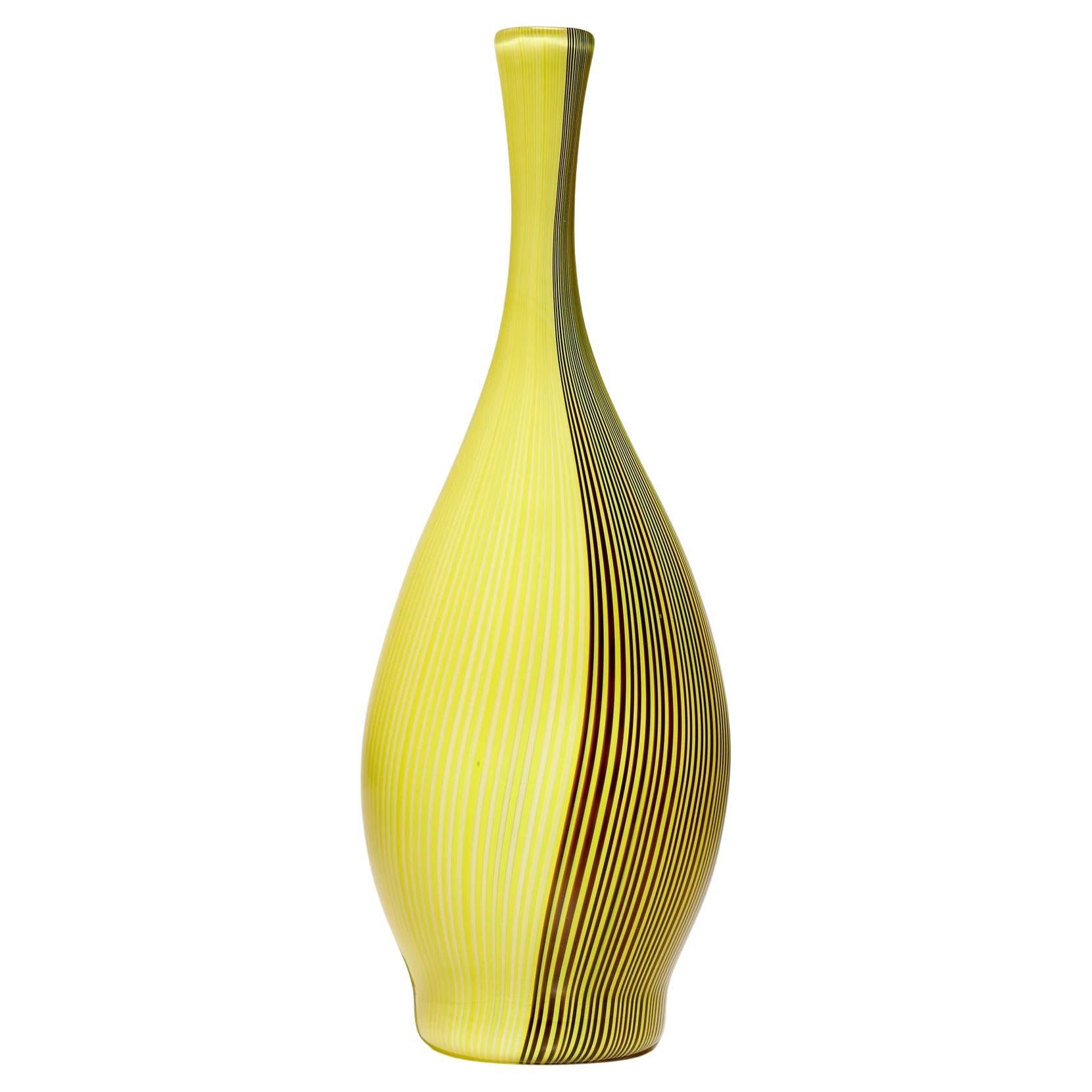 Carlo Scarpa Tessuto Vaso Venini Murano Giallo Nero Strisce Arte Vetrata