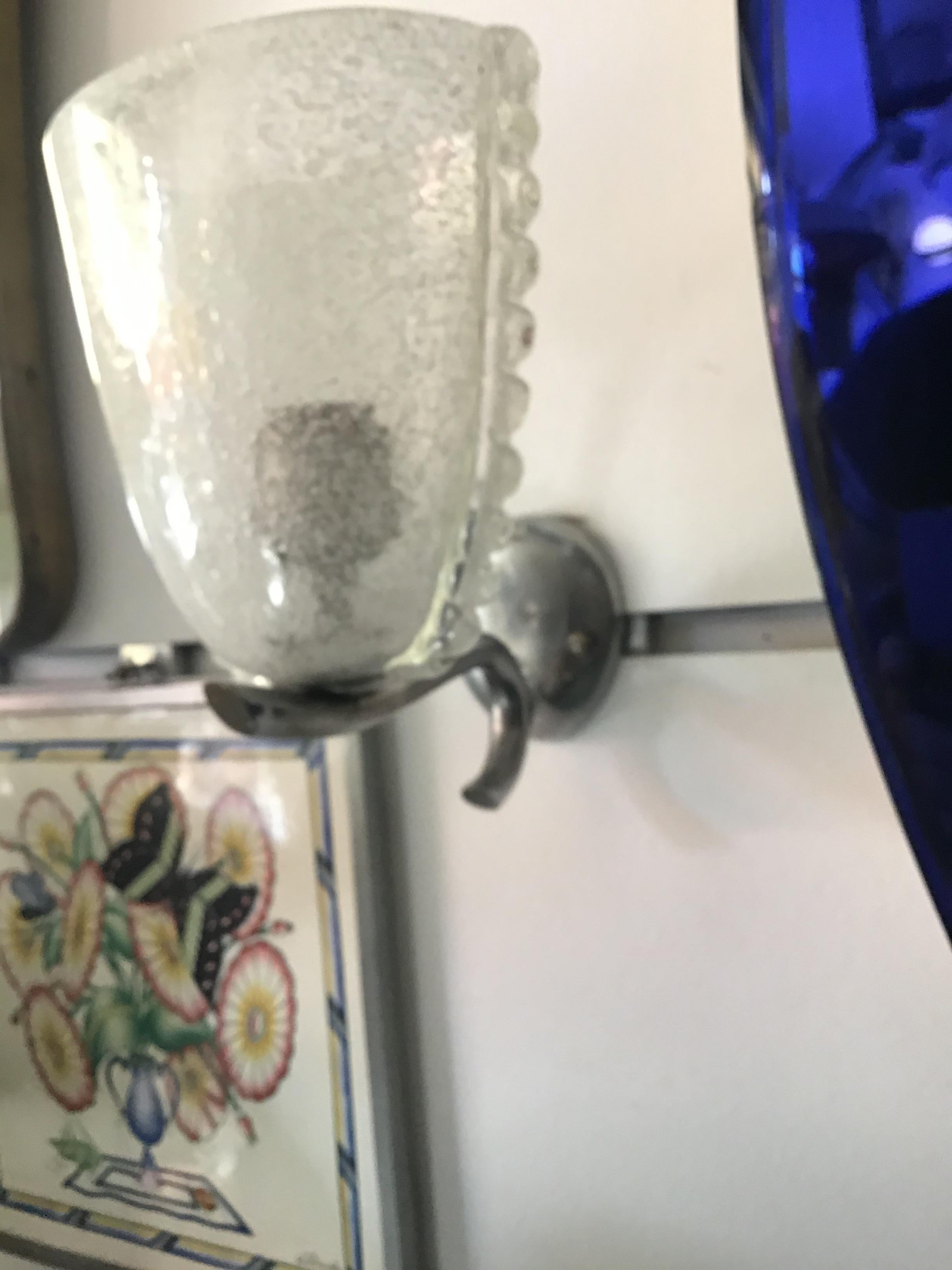 Carlo Scarpa VENINI 1 Sconce Metal Crome Vetro Pulegoso. 1940 Itali in vendita 4