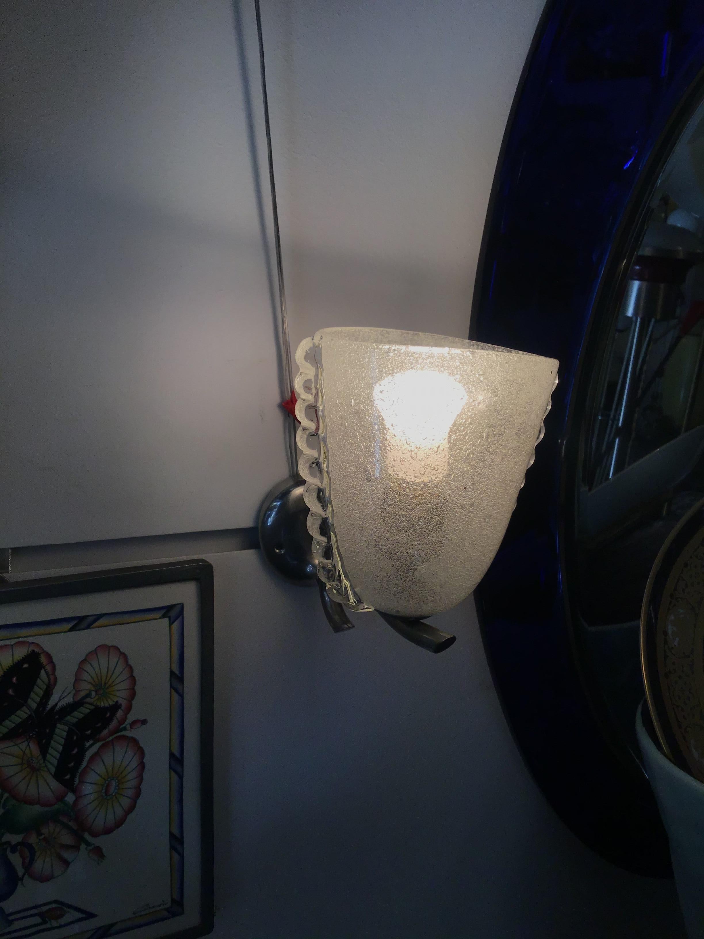 Carlo Scarpa VENINI 1 Sconce Metal Crome Vetro Pulegoso. 1940 Itali In condizioni buone in vendita a Milano, IT