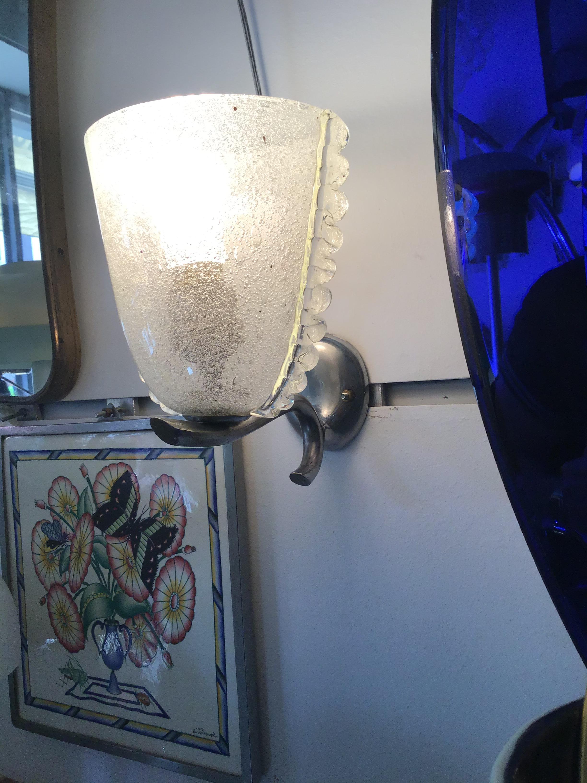 Mid-20th Century Carlo Scarpa VENINI 1 Sconce Metal Crome Vetro Pulegoso. 1940 Itali in vendita