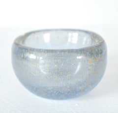 Carlo Scarpa Venini Blue and Gold Bullicante Blown Glass Bowl