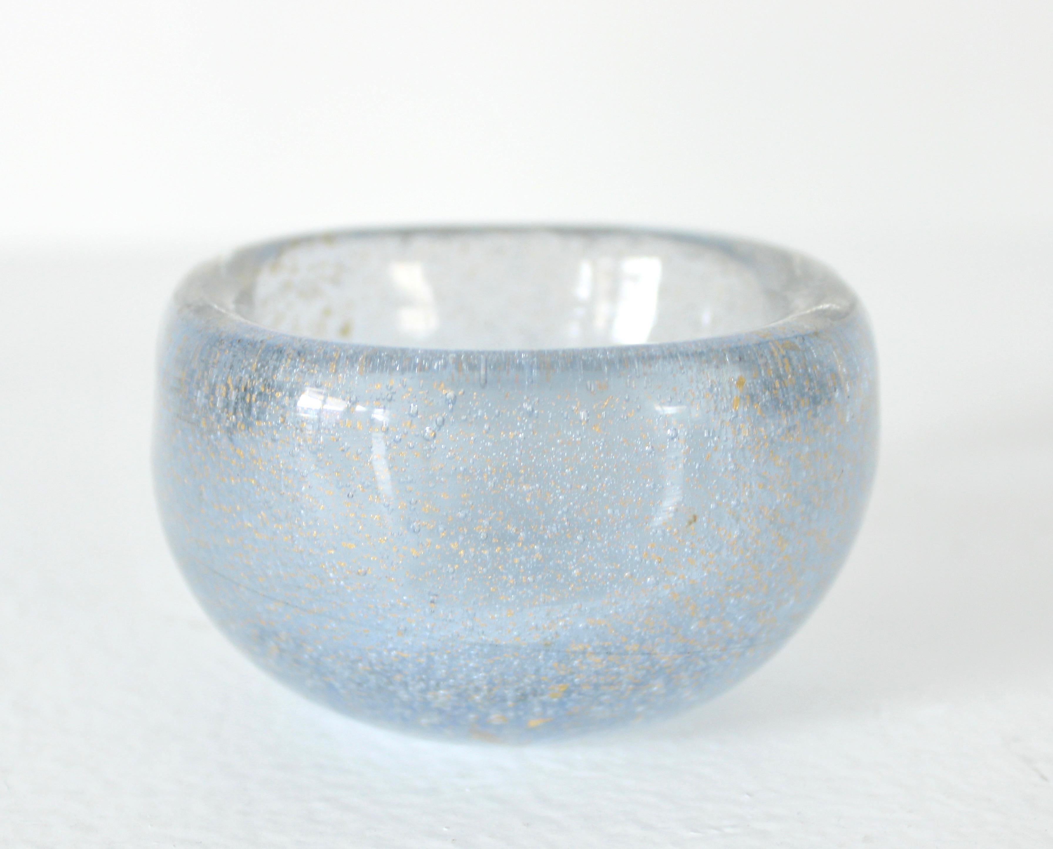 Mid-Century Modern Carlo Scarpa Venini Blue and Gold Bullicante Blown Glass Bowl