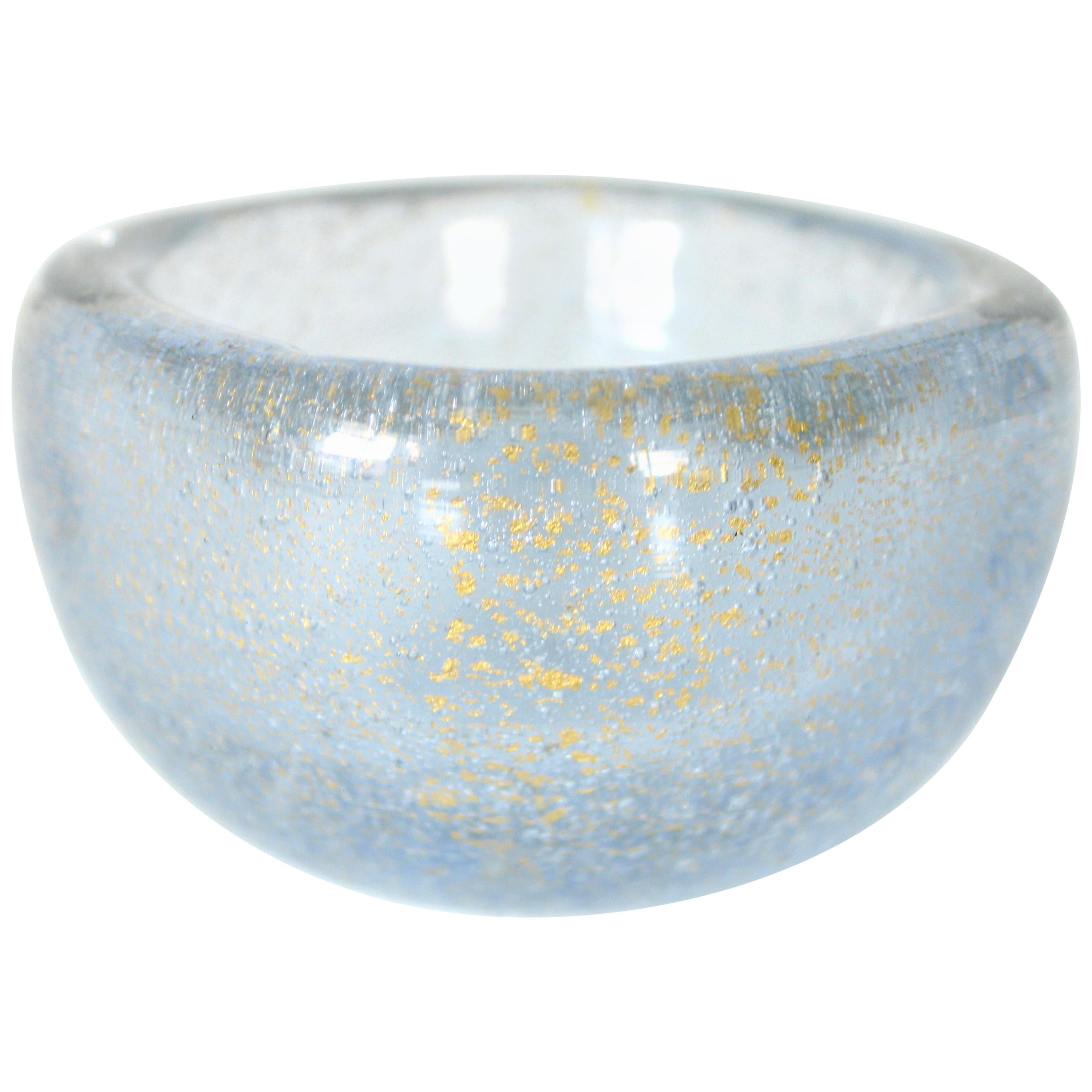 Carlo Scarpa Venini Blue and Gold Bullicante Blown Glass Bowl