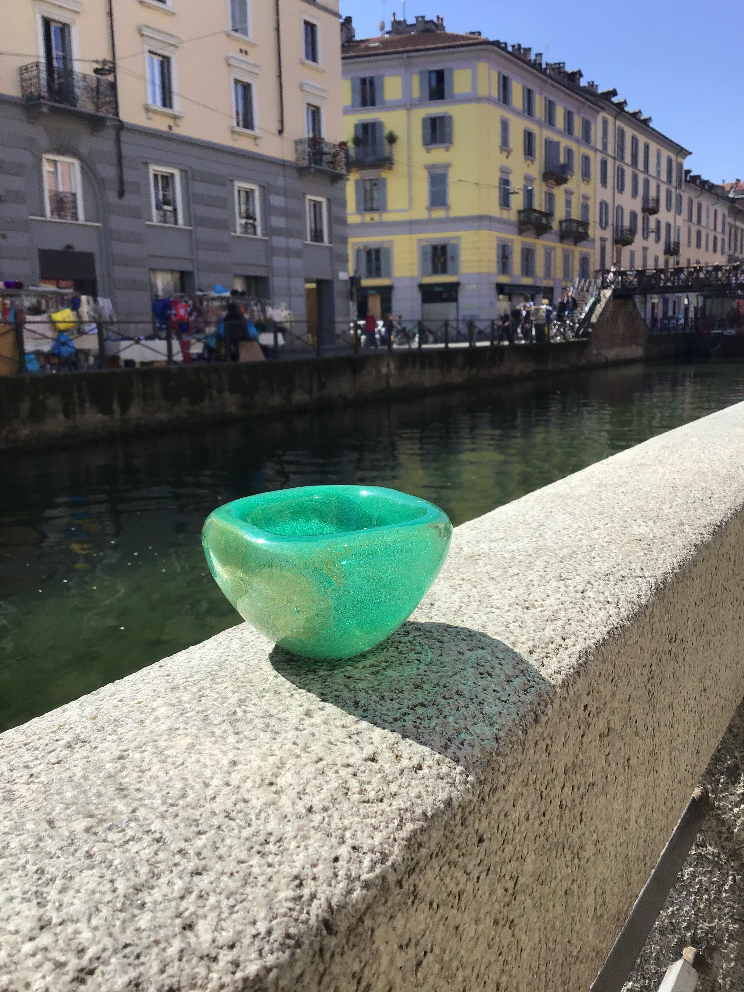 Carlo Scarpa VENINI Pulegoso Vetro Pulegoso Ciottola inclusions Gold 1940 Italy For Sale 5