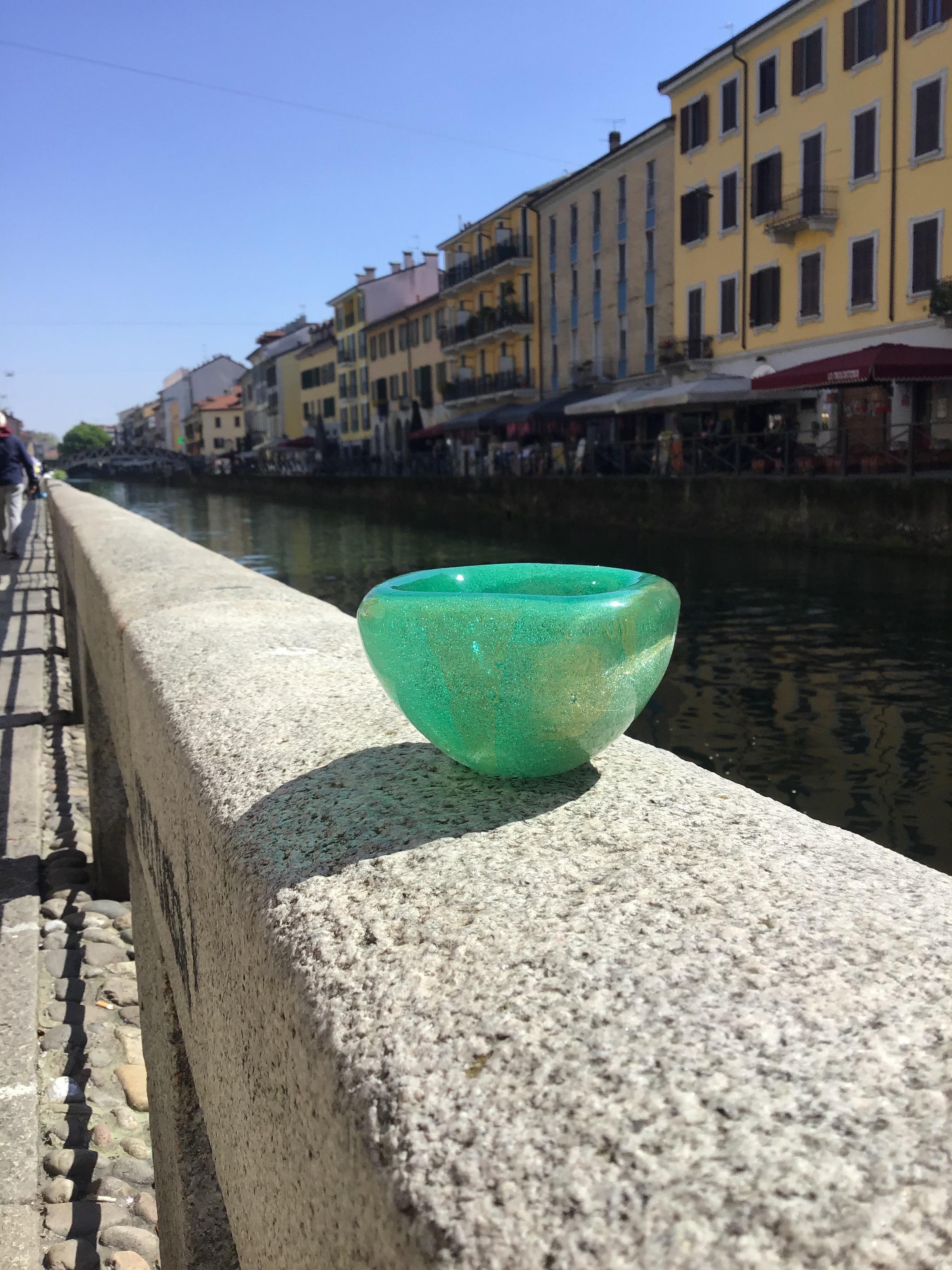 Carlo Scarpa VENINI Pulegoso Vetro Pulegoso Ciottola inclusions Gold 1940 Italy For Sale 7