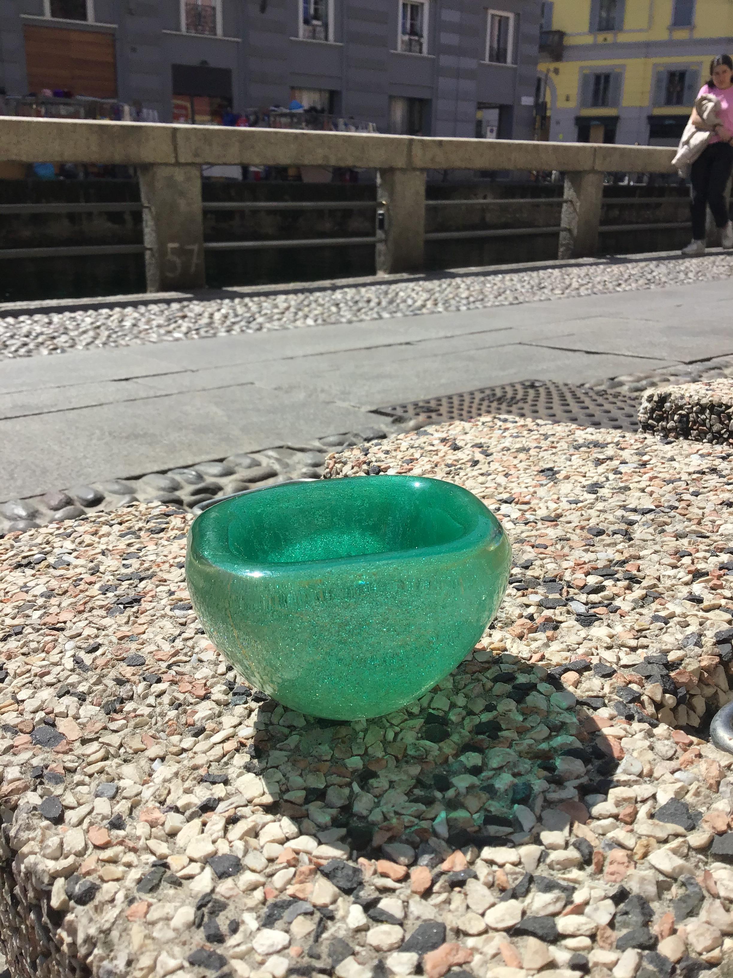 Glass Carlo Scarpa VENINI Pulegoso Vetro Pulegoso Ciottola inclusions Gold 1940 Italy For Sale