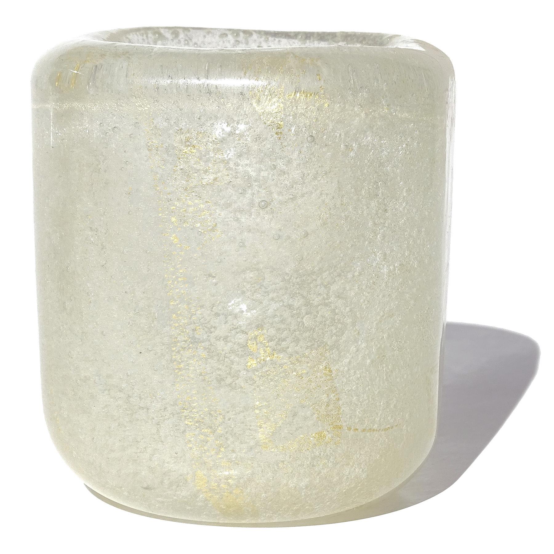 Art Deco Carlo Scarpa Venini Murano Bollicine White Gold Flecks Italian Art Glass Vase For Sale