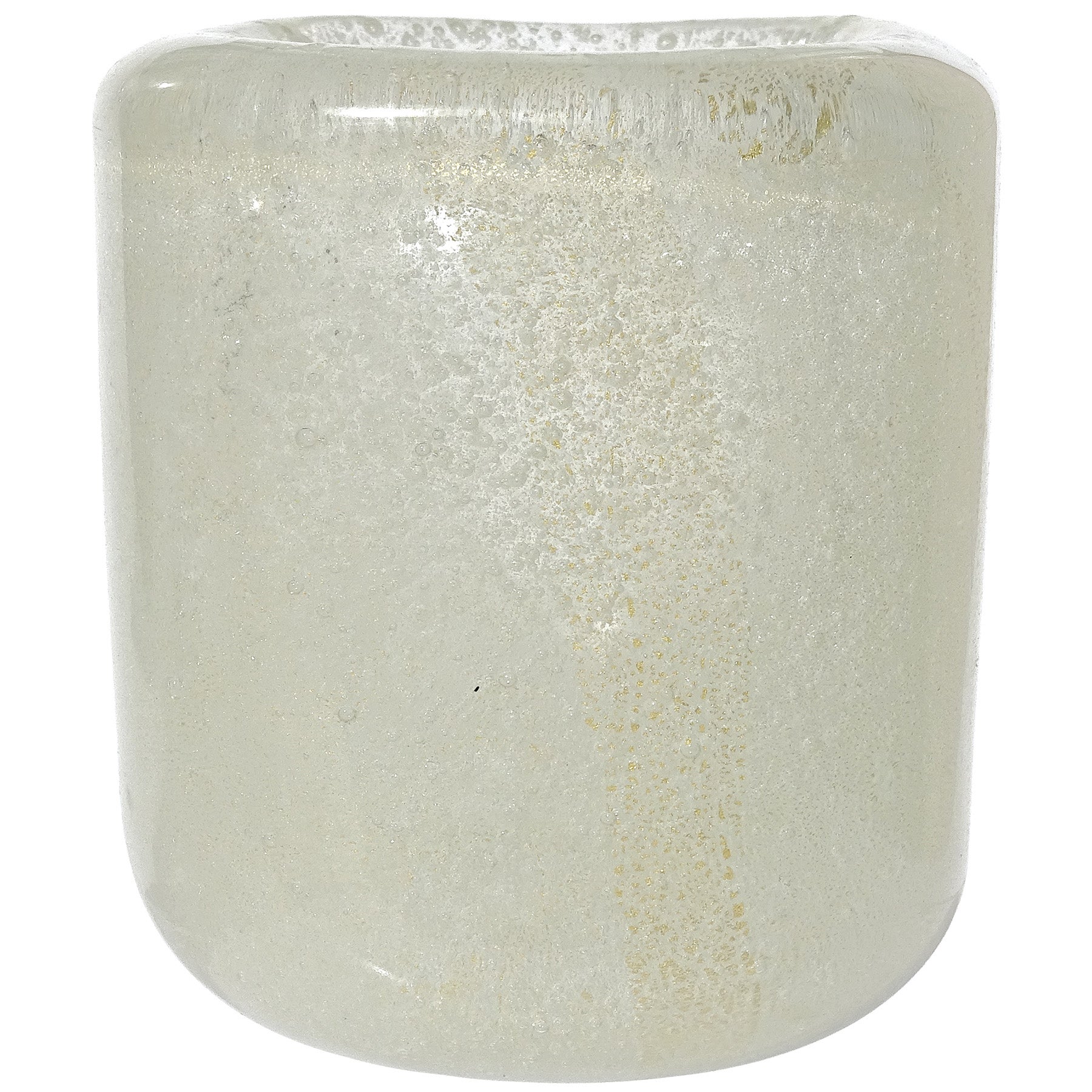 Carlo Scarpa Venini Murano Bollicine White Gold Flecks Italian Art Glass Vase For Sale