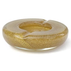 Aschenbecher aus italienischem Muranoglas mit Blattgold von Carlo Scarpa Venini, signiert Bollicine