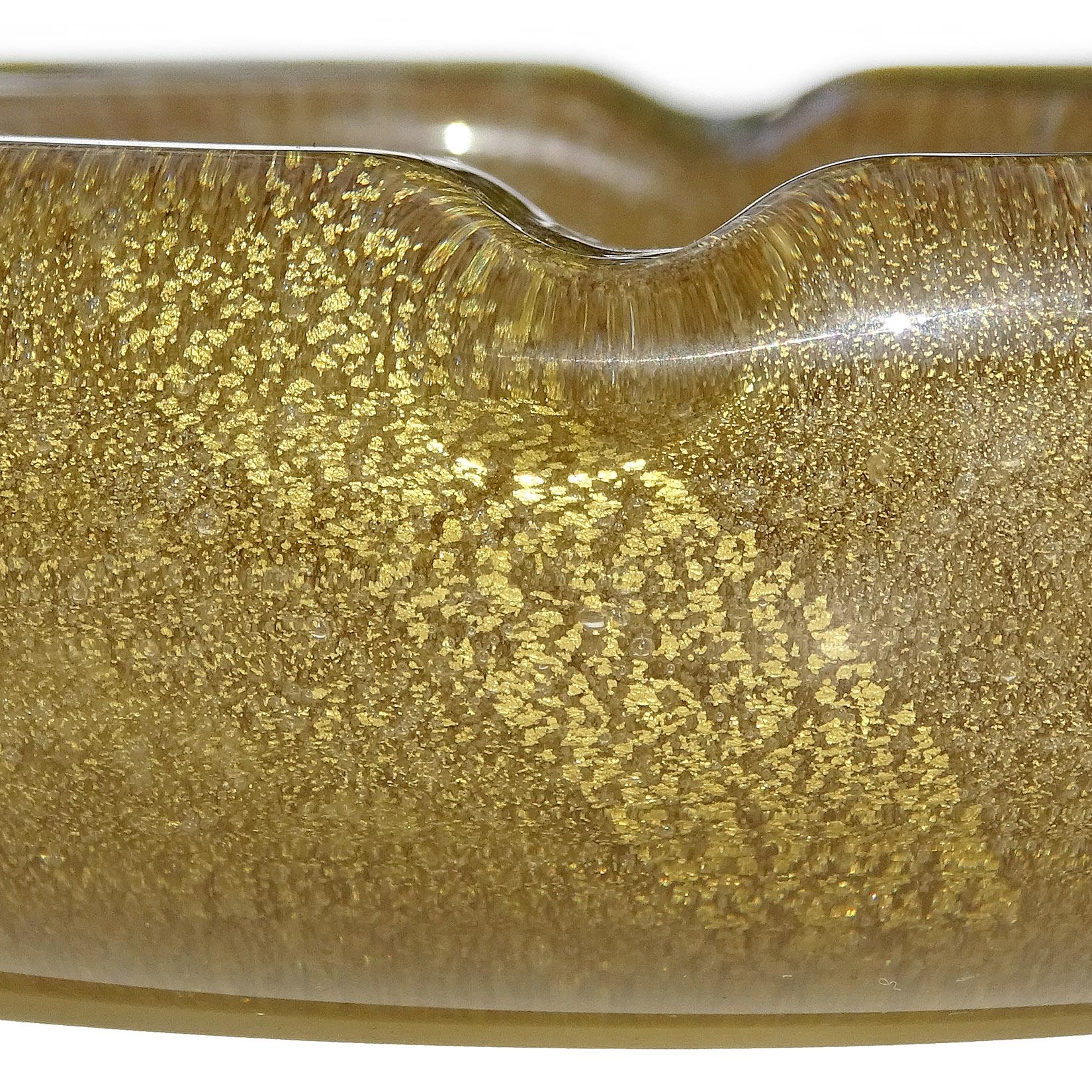 Carlo Scarpa Venini Murano Signed Bollicine Gold Leaf Italian Art Glass Ashtray For Sale 1