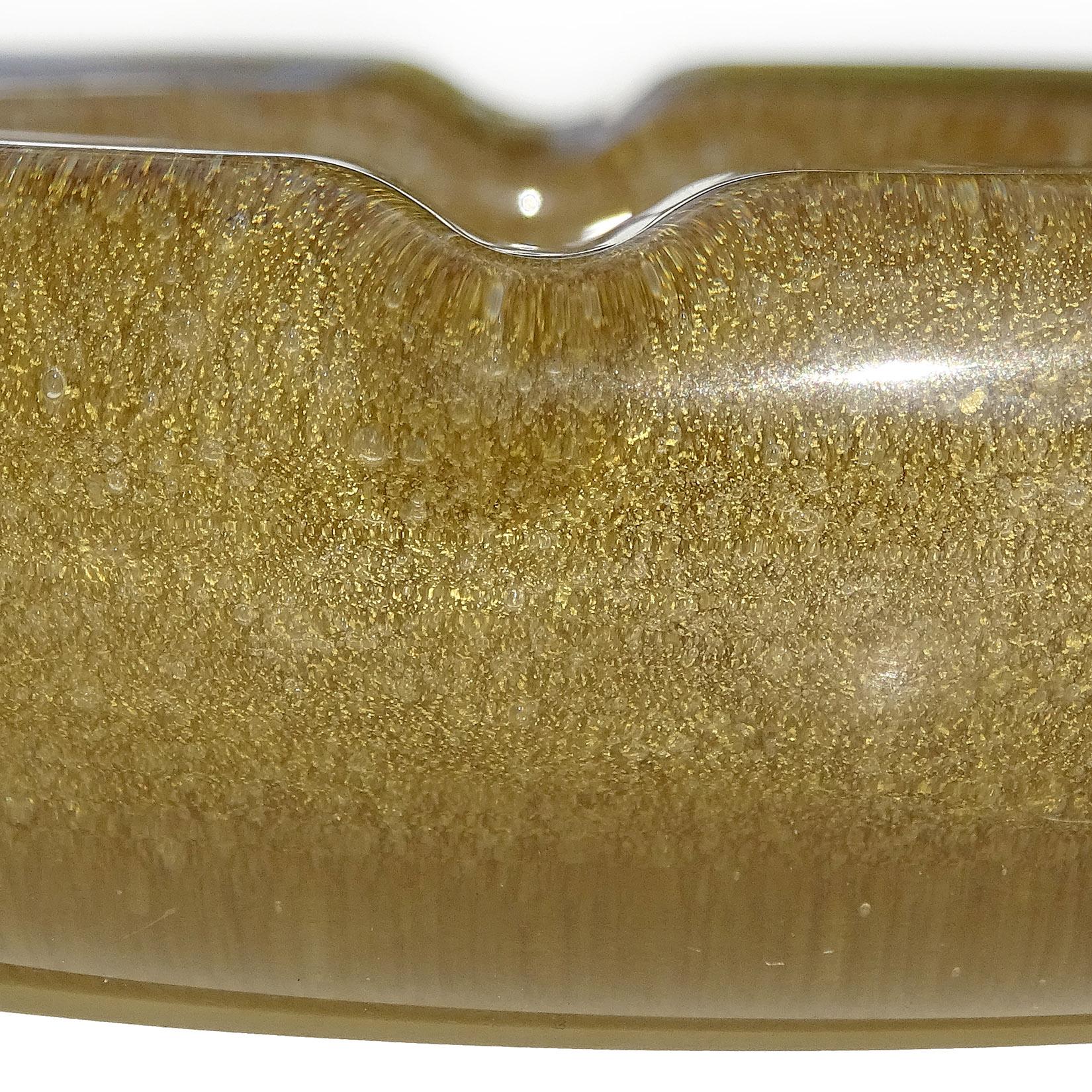 Carlo Scarpa Venini Murano Signed Bollicine Gold Leaf Italian Art Glass Ashtray For Sale 2