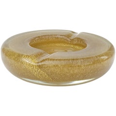 Carlo Scarpa Venini Murano Signed Bollicine Gold Leaf Italian Art Glass Ashtray