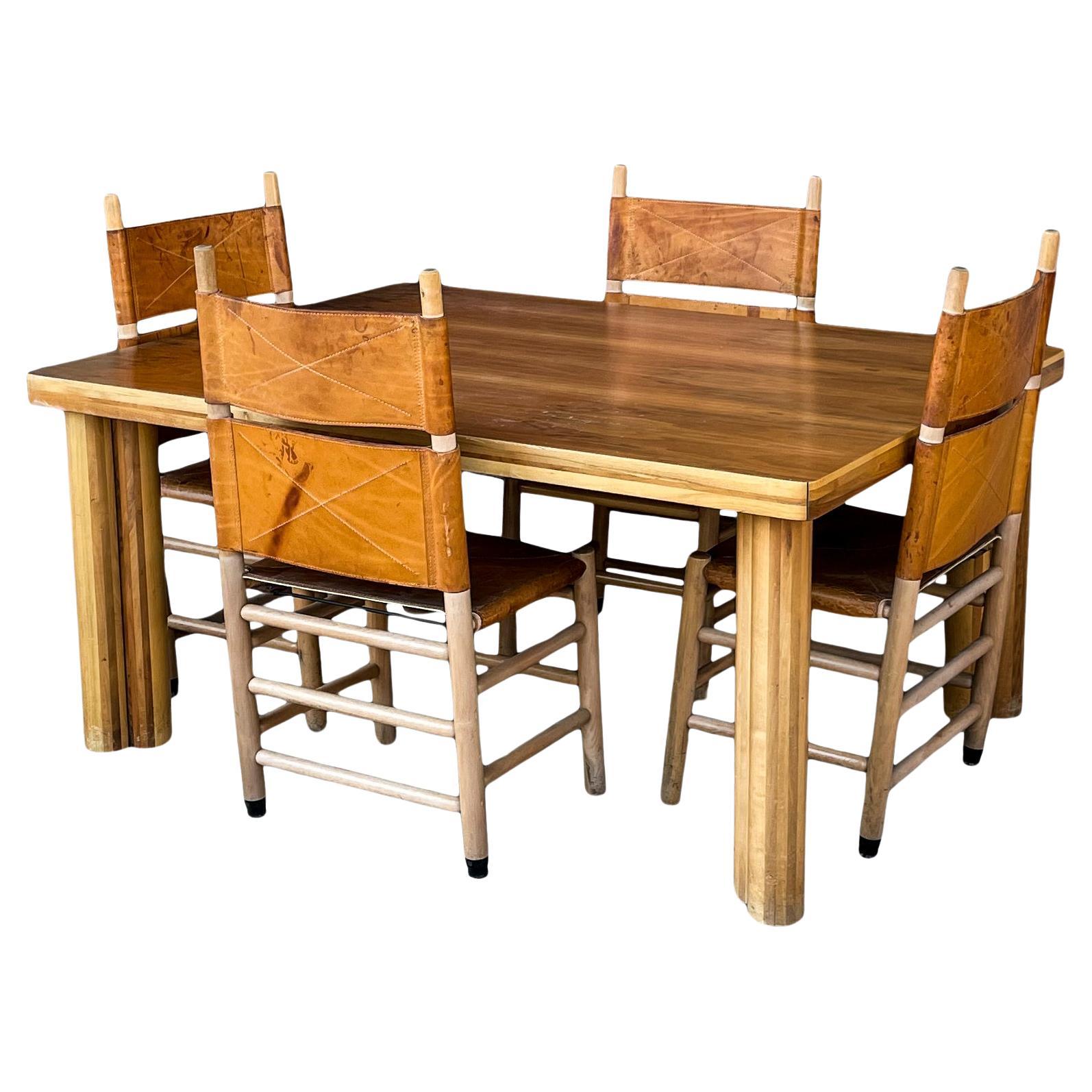 Carlo Scarpa Walnut and Leather "Scuderia" Dining Room Set for Bernini, 1977 For Sale