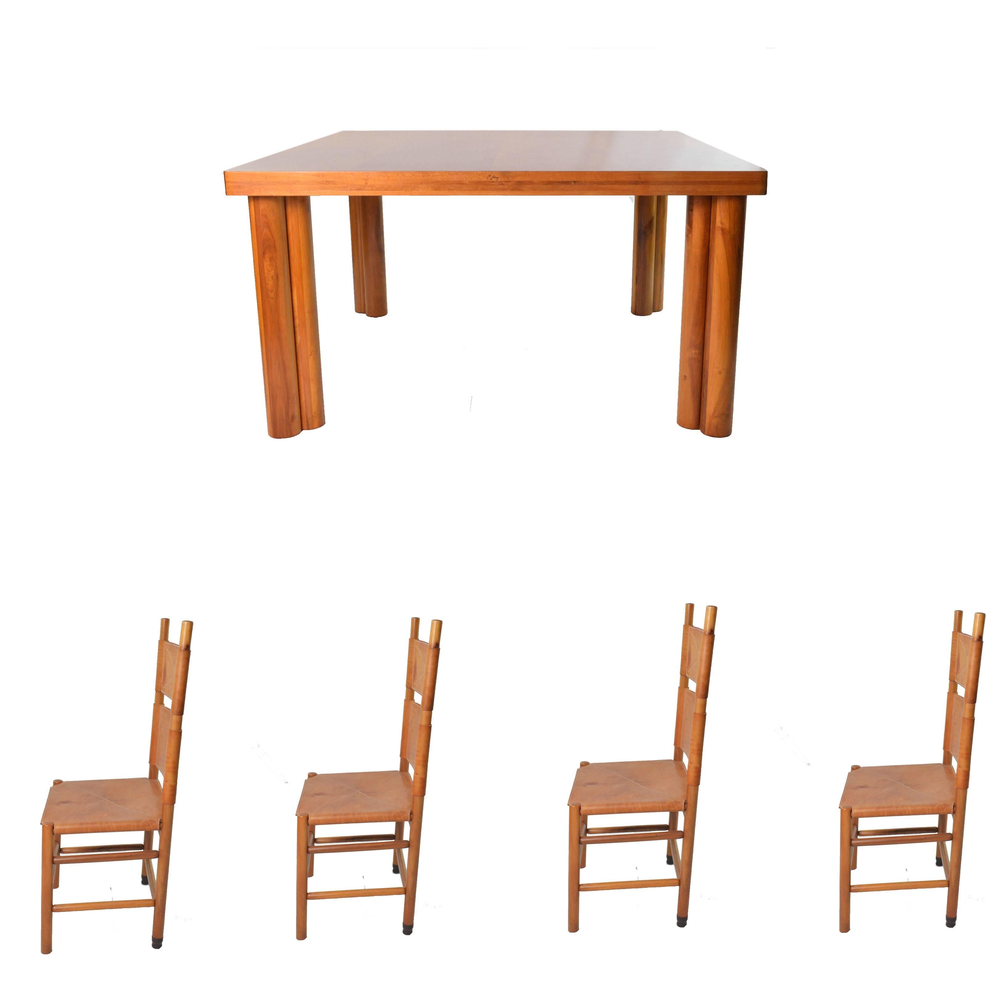 Carlo Scarpa Walnut Wood Scuderia Table and Kentucky Chairs for Bernini, 1970s 5