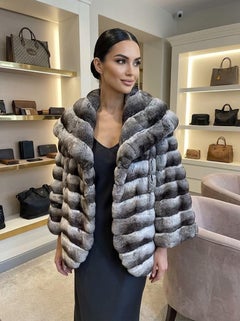 Carlo Tivioli Grey Shaded Chinchilla Fur Coat M