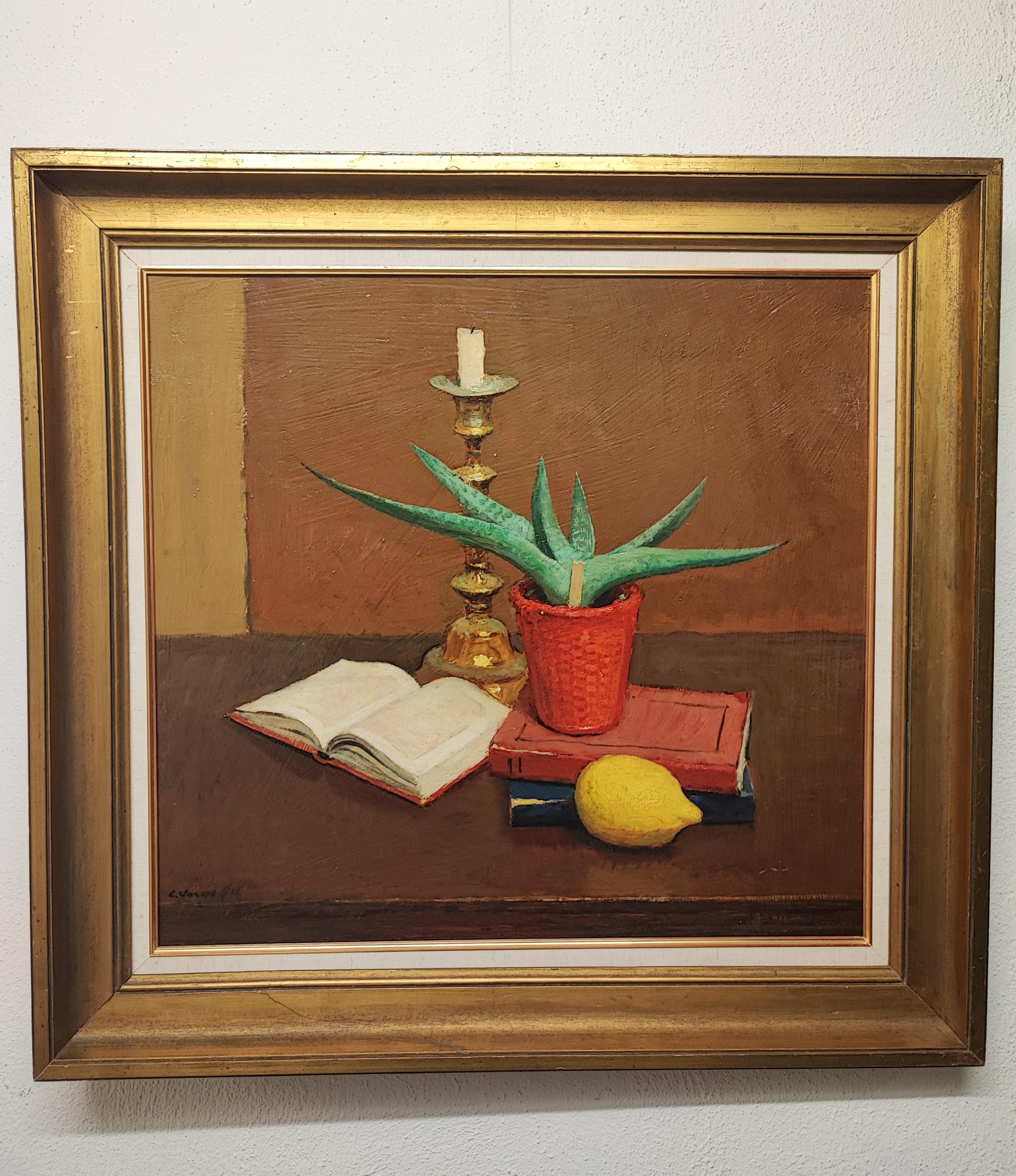 Still life with cactus - Painting by Carlo Varese