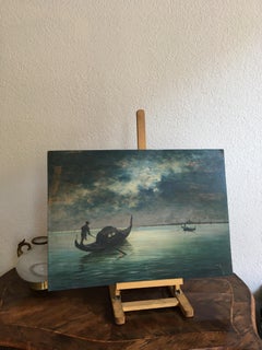 Gondolas on the lagoon and view of Venice