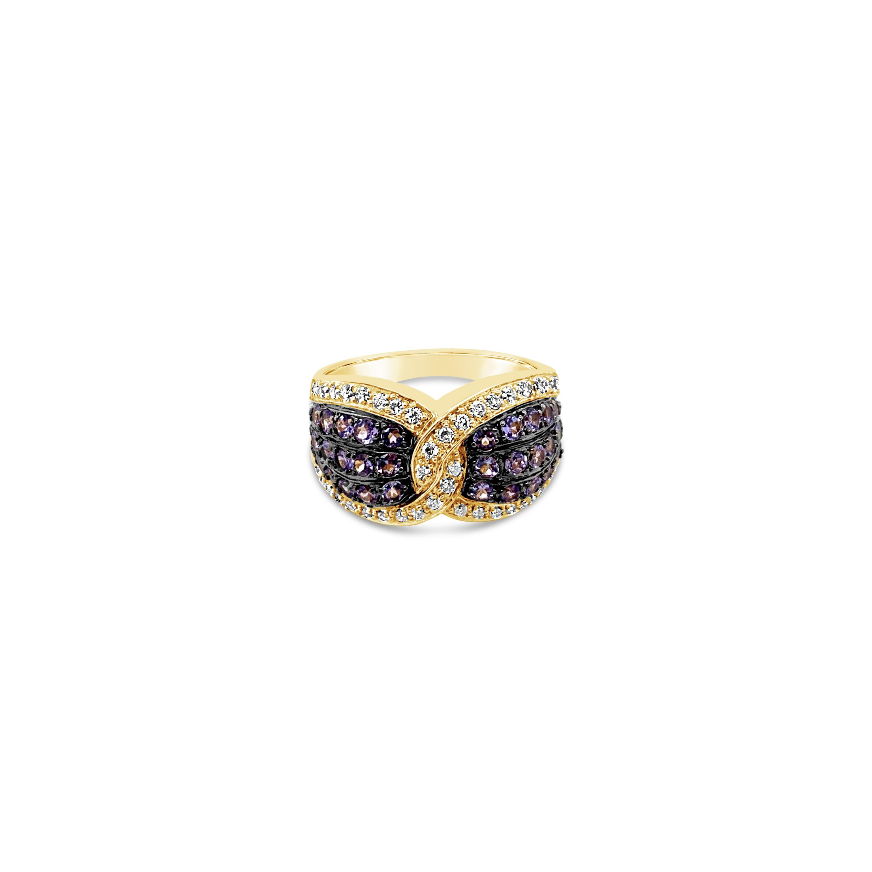 Grand Sample Sale Ring featuring 1 cts. Blueberry Tanzanite®, 1/3 cts. Vanilla Diamonds® set in 14K Honey Gold™
