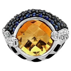 Carlo Viani 14K Yellow Gold Onyx Citrine Sapphire Round Diamond Cocktail Ring