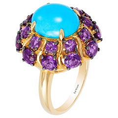 Carlo Viani 14K Yellow Gold Sleeping Beauty Turquoise and Amethyst Cocktail Ring