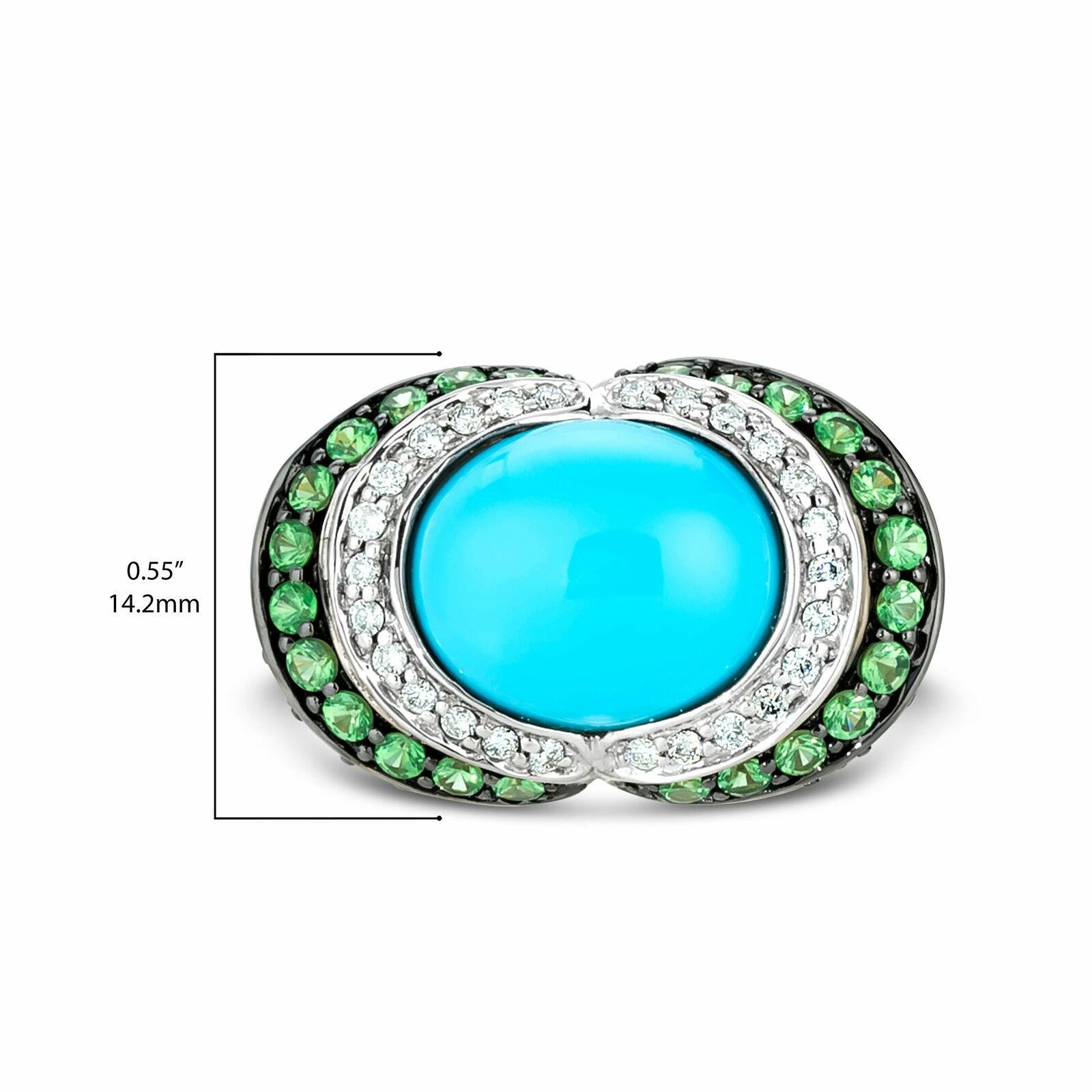 Women's Carlo Viani 14K Yellow Gold Turquoise Cabochon Tsavorite White Diamond Ring