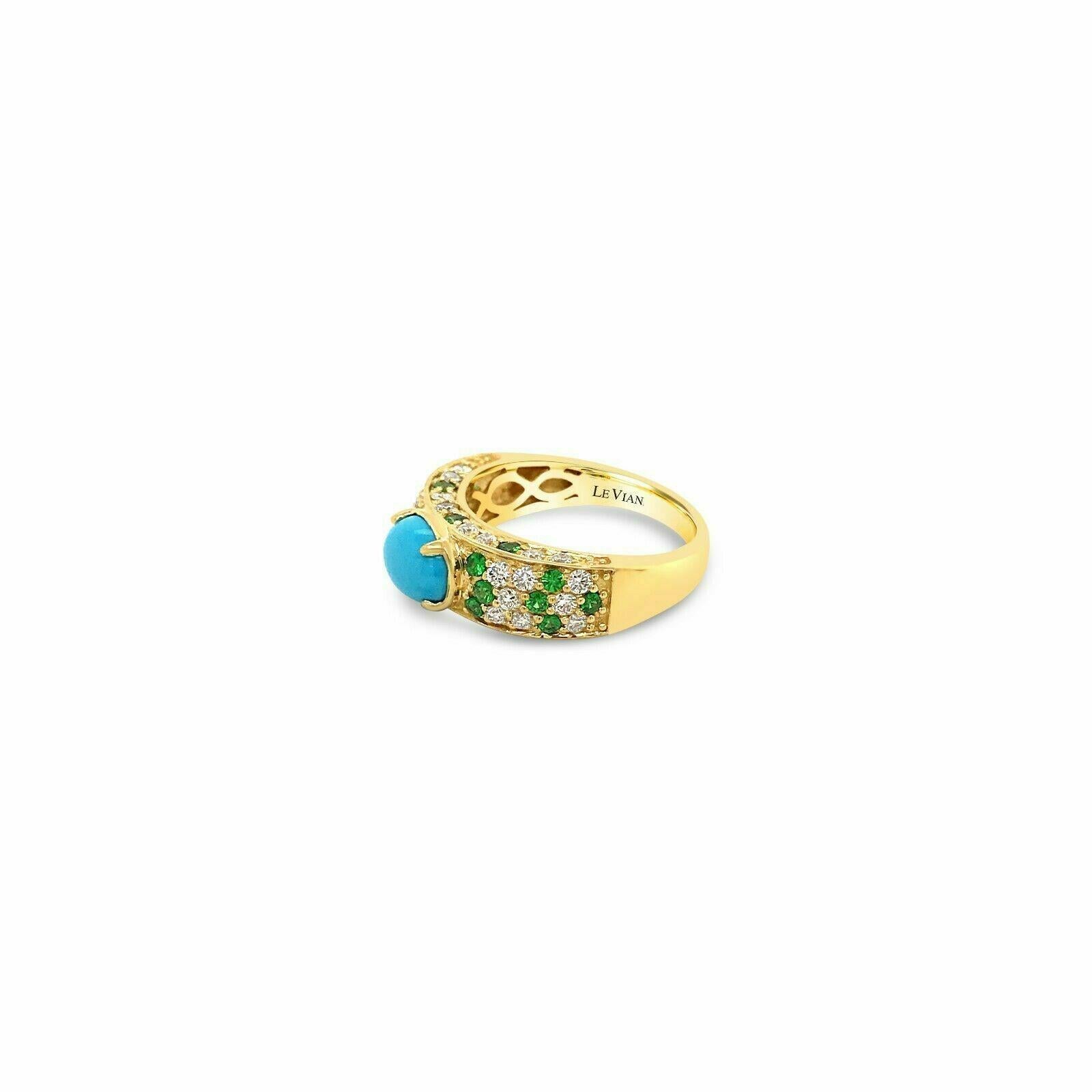 Carlo Viani Ring featuring 1 cts. Robins Egg Blue Turquoise™, 1/2 cts. Forest Green Tsavorite™, 5/8 cts. Vanilla Diamonds® set in 14K Honey Gold™