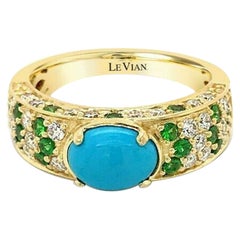 Carlo Viani 925 Sterling Silver Turquoise Tsavorite Garnet Diamond Band Ring