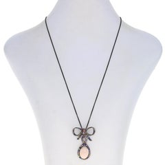 Carlo Viani Angel Skin Coral & Sapphire Bow Halo Necklace Sterling 925 7.68ctw