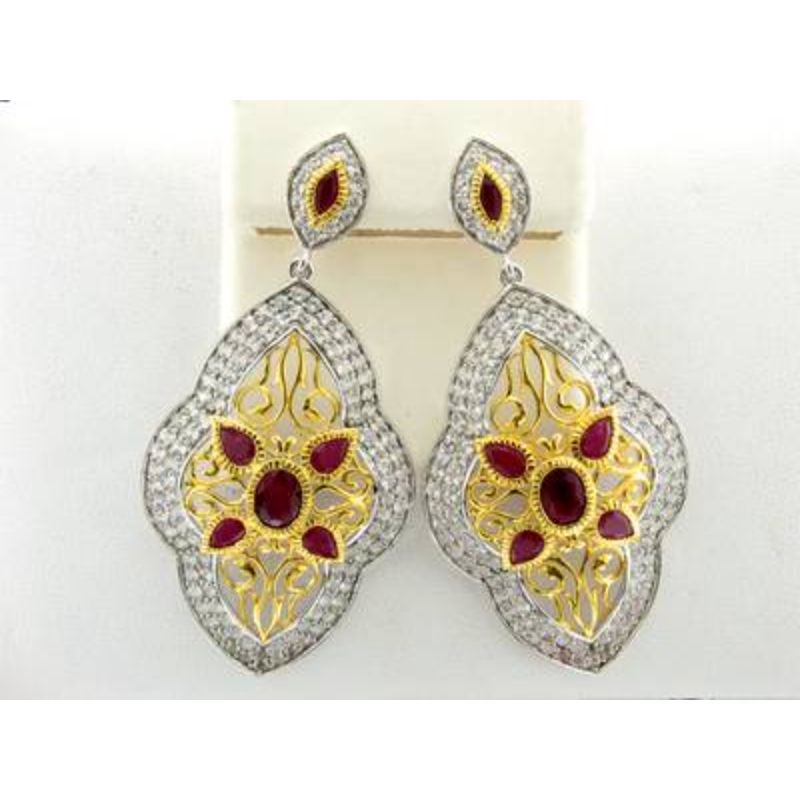 Carlo Viani Earrings Featuring Passion Ruby, Vanilla Topaz Set in SLV For Sale