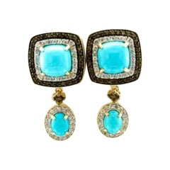 Carlo Viani Earrings Featuring Robins Egg Blue Turquoise, Chocolate Quartz