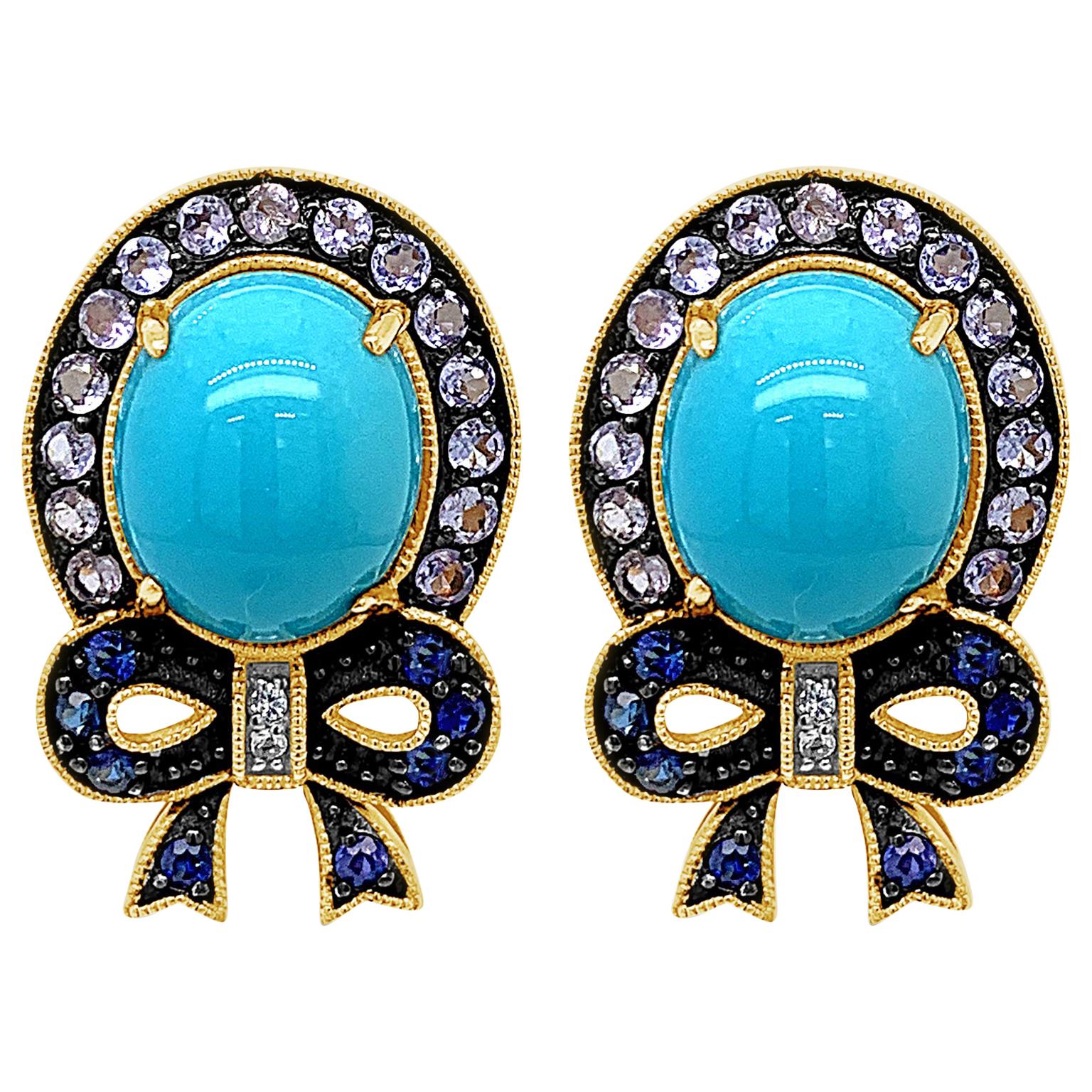 Carlo Viani 14K Yellow Gold Turquoise, Tanzanite, Sapphire Gemstone Earrings