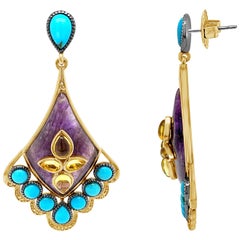 Carlo Viani Earrings with Quartz, Amethyst, Turquoise, Vanilla Diamonds, Silver