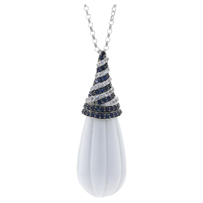Carlo Viani Howlite Sapphire Swirl Pendant Necklace Sterling 925 2.10ctw Adjust For Sale